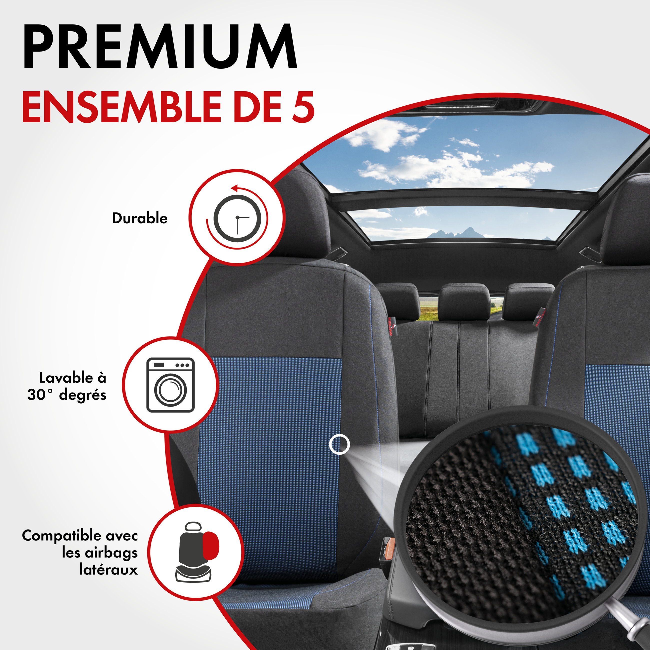 ZIPP IT Premium Housse de sièges Ardwell complet avec système de fermeture éclair noir/bleu
