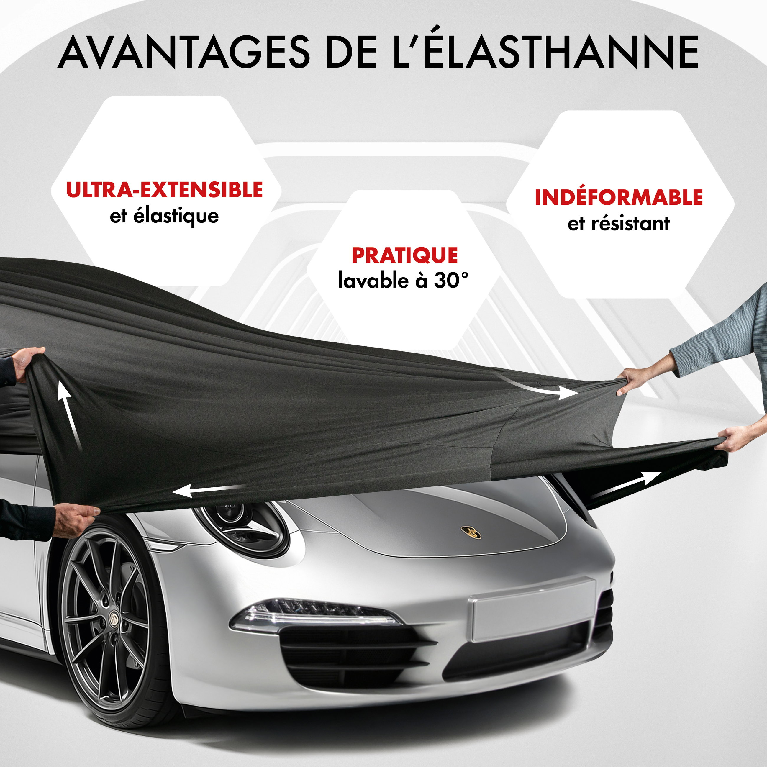 Premium housse de voiture Indoor Stretch, bâche complet pour l'interieur Plus taille 2 voiture noir