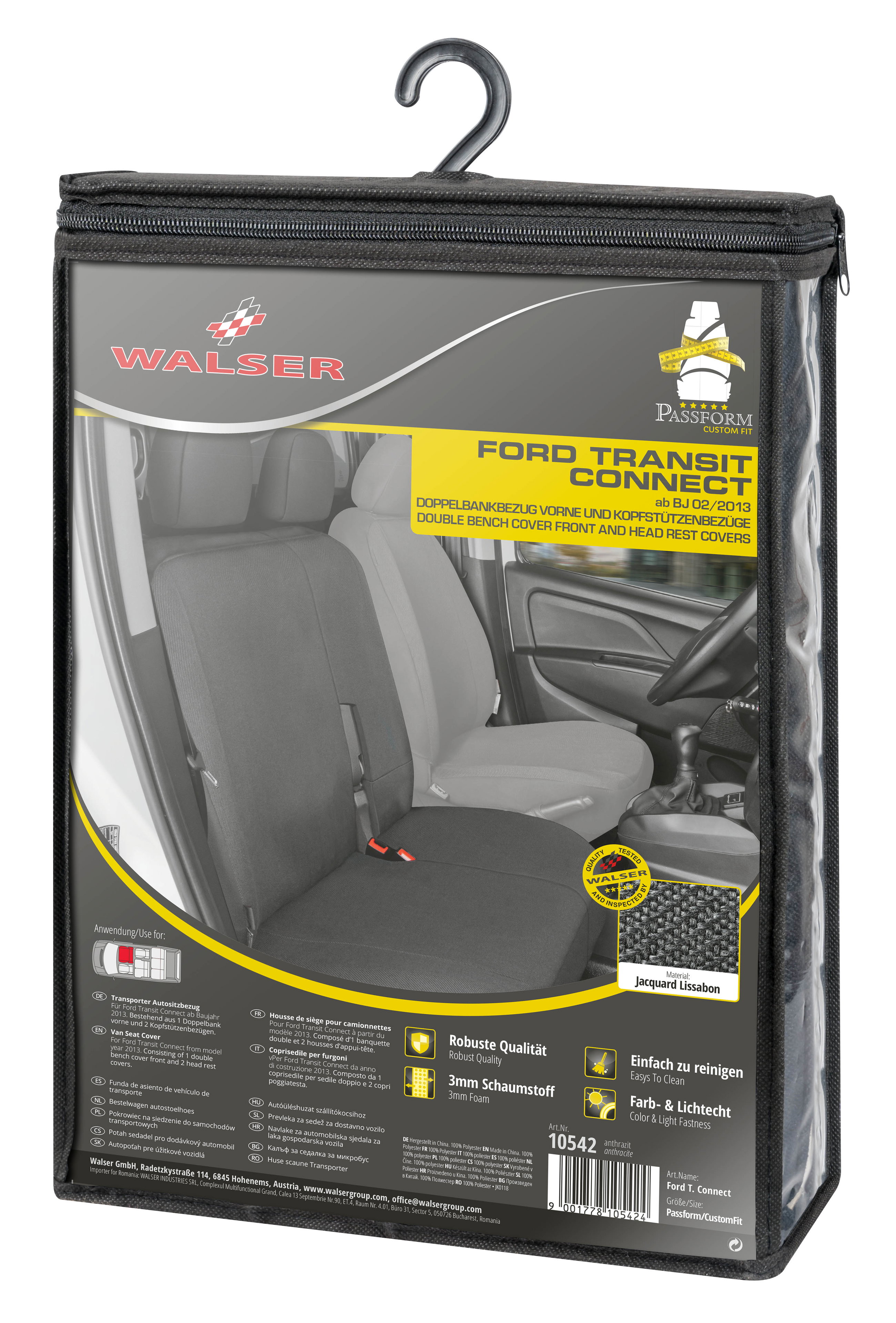 Housse de siège Transporter en tissu pour Ford Transit Connect, double banquette avant