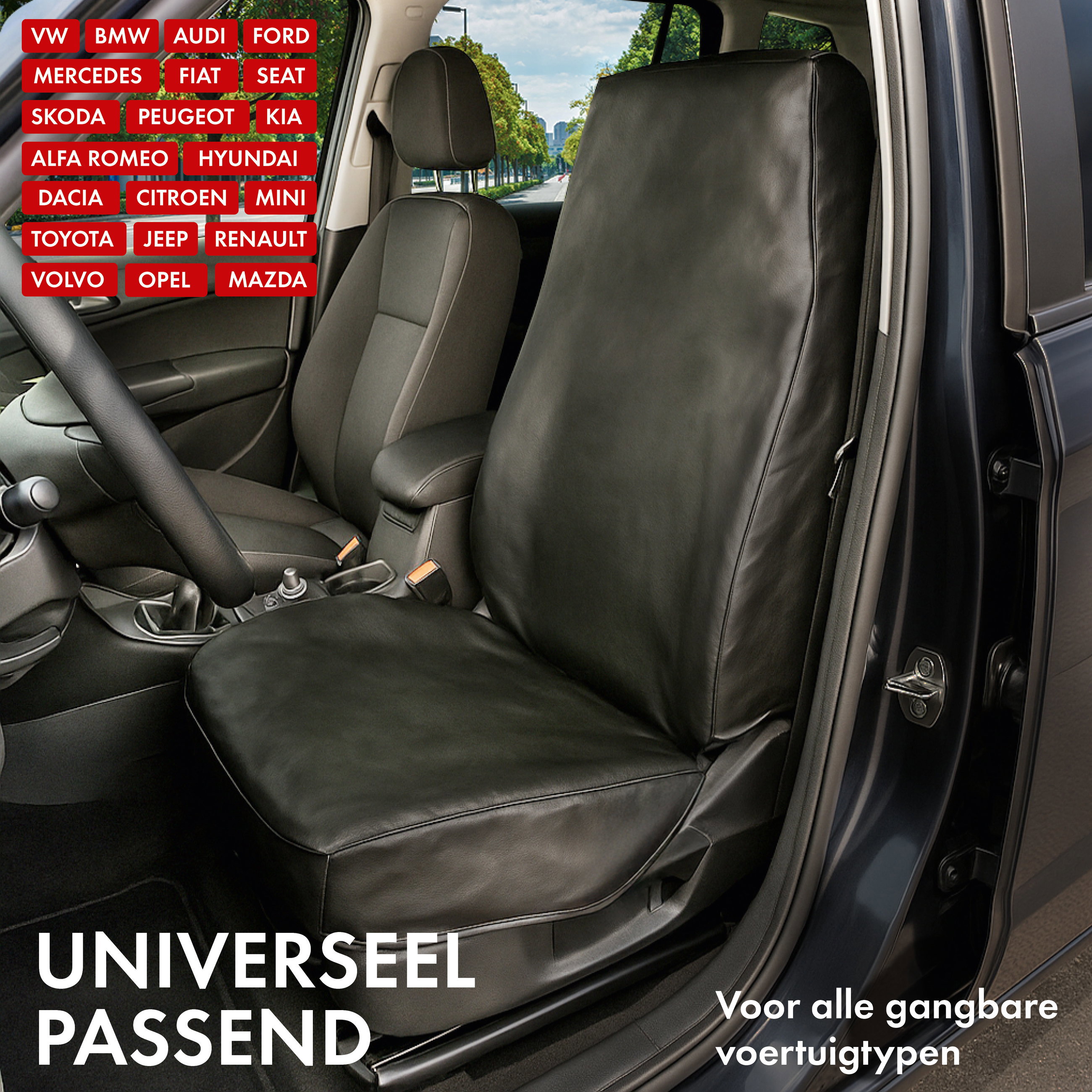Autostoelhoes imitatieleer, universeel formaat beschermhoes en beschermmat voor auto's en vrachtwagens, Clean Tony werkplaatsbeschermer van imitatieleer, kleur: zwart 12071, 1 stuk