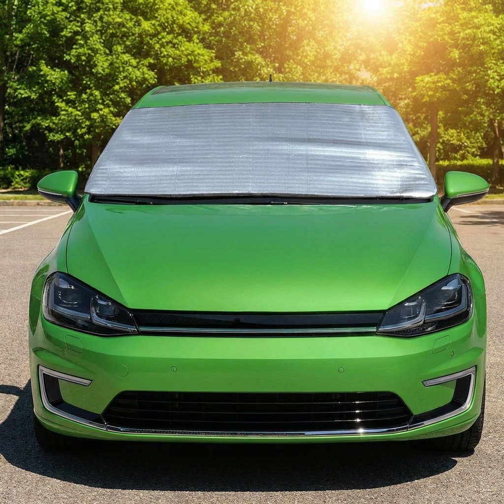 sportwagen, grün, frontansicht, sonnenschutz, glaswindschutz