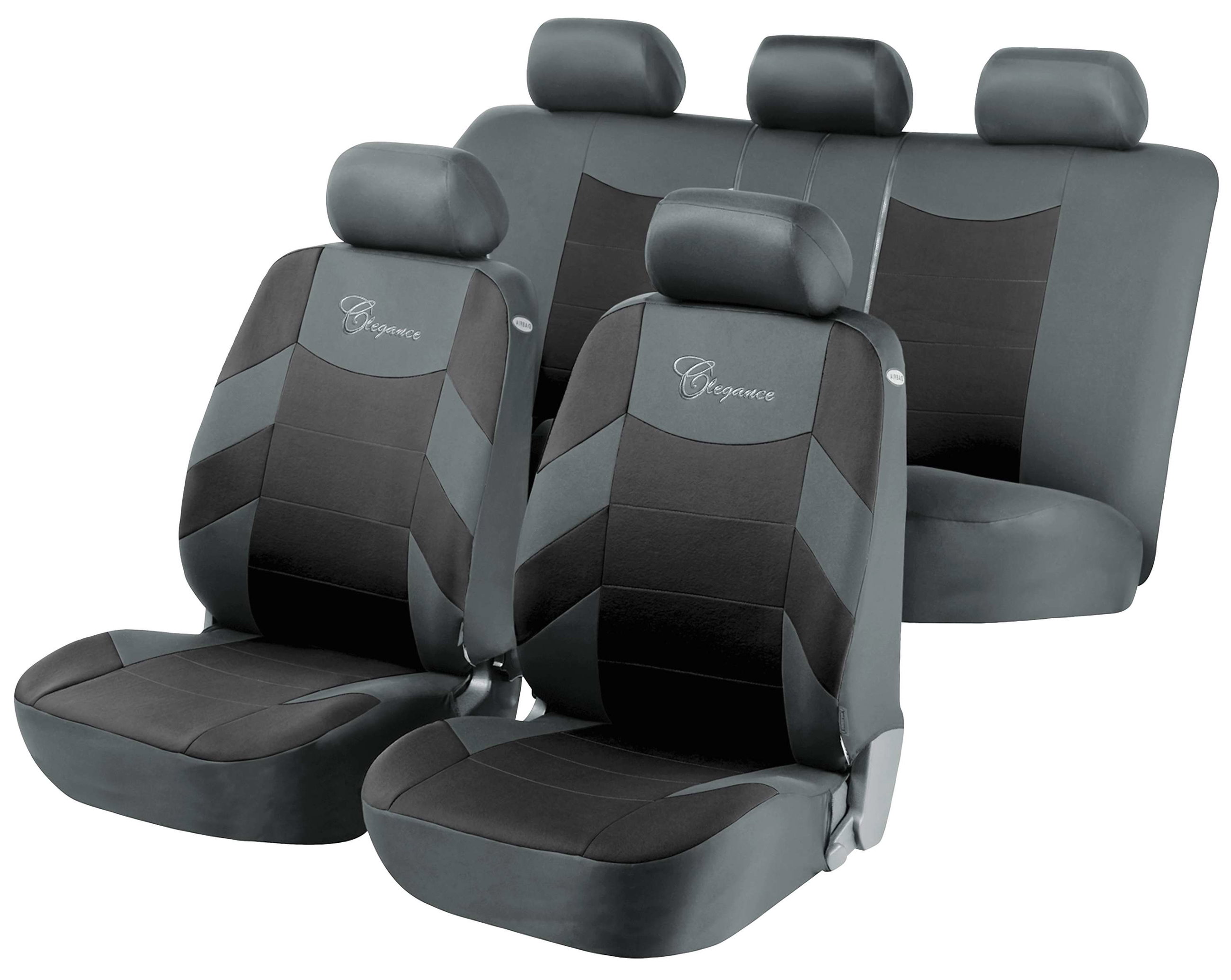 Auto stoelbeschermer Elegance met Zipper ZIPP-IT, Autostoelhoes set, 2 stoelbeschermer voor voorstoel, 1 stoelbeschermer voor achterbank zwart/grijs