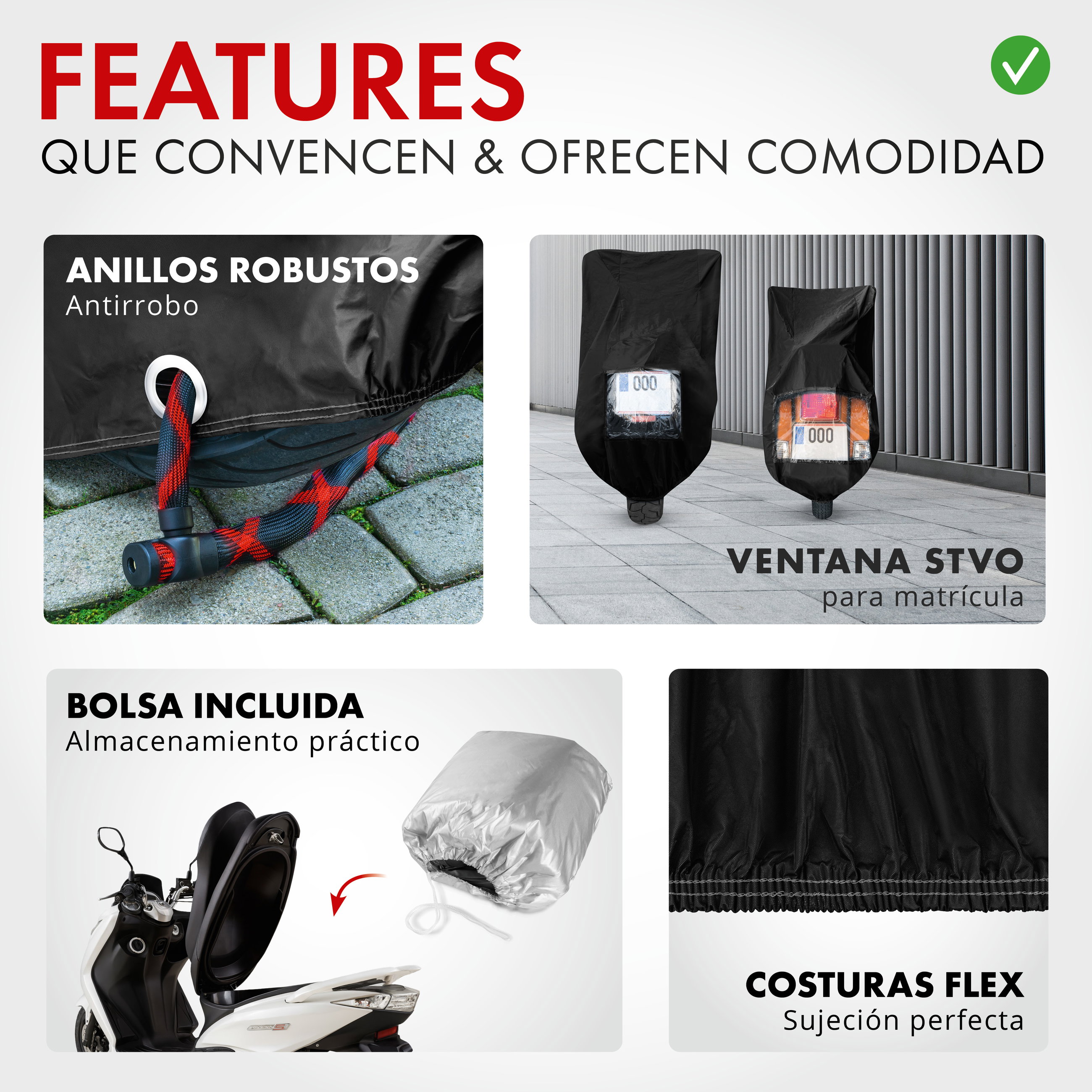 Funda protectora premium para moto XL, funda para moto de robusto PVC, garaje para moto impermeable - 255x110x135 cm negro