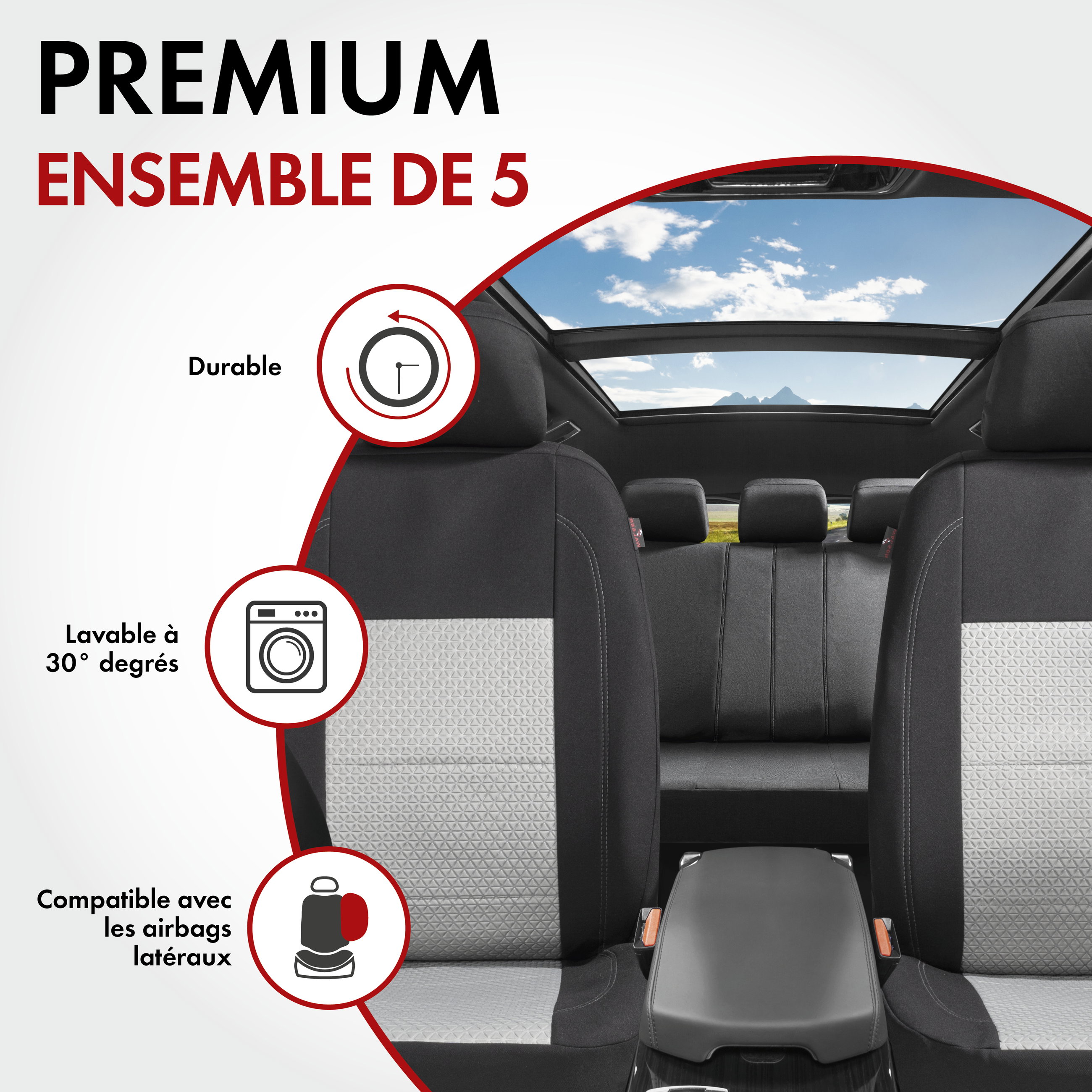 ZIPP IT Premium Housse de sièges Avignon complet avec système de fermeture éclair noir/argent