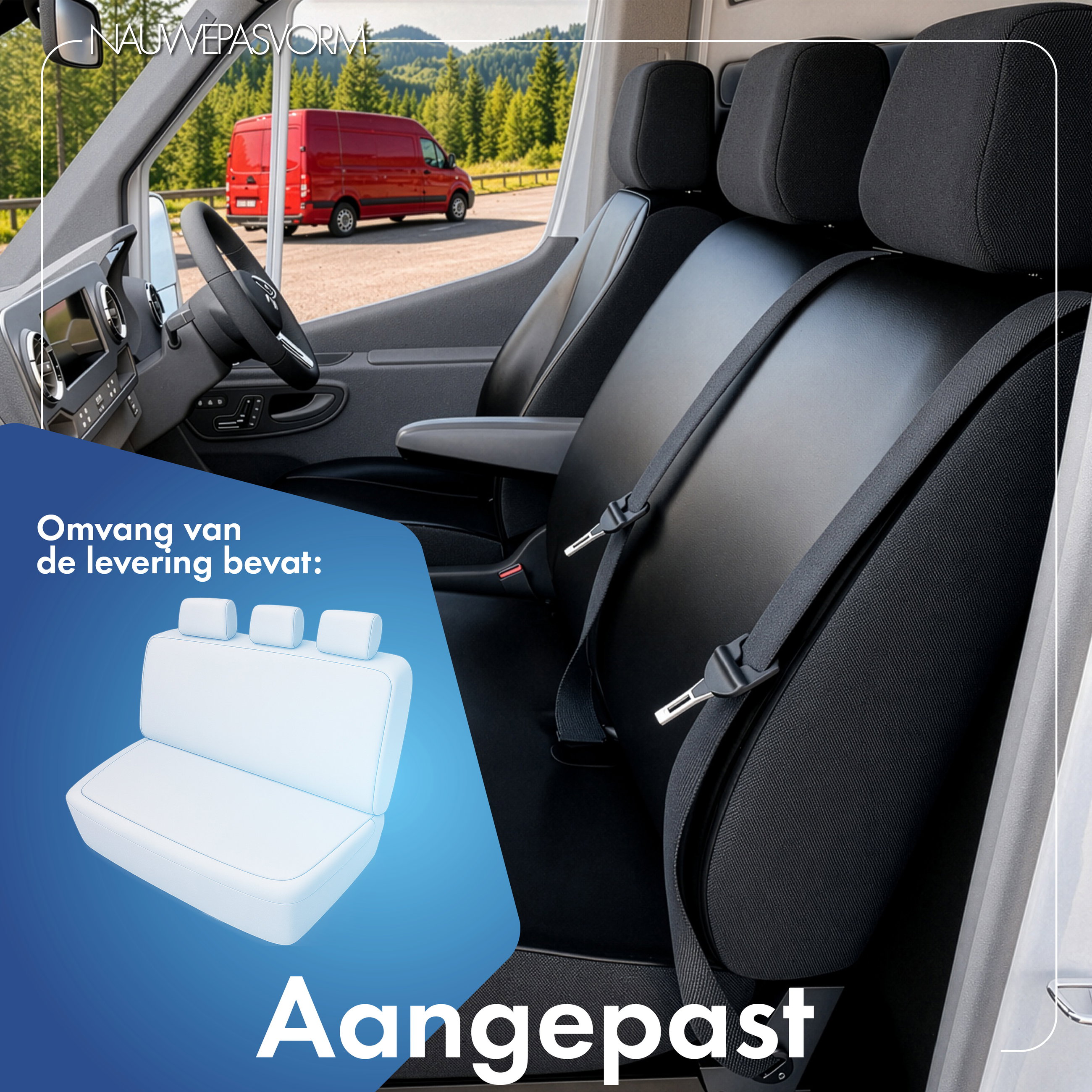 Autostoelhoes Transporter Fit Kunstleer antraciet geschikt voor VW T5, 3er Bank