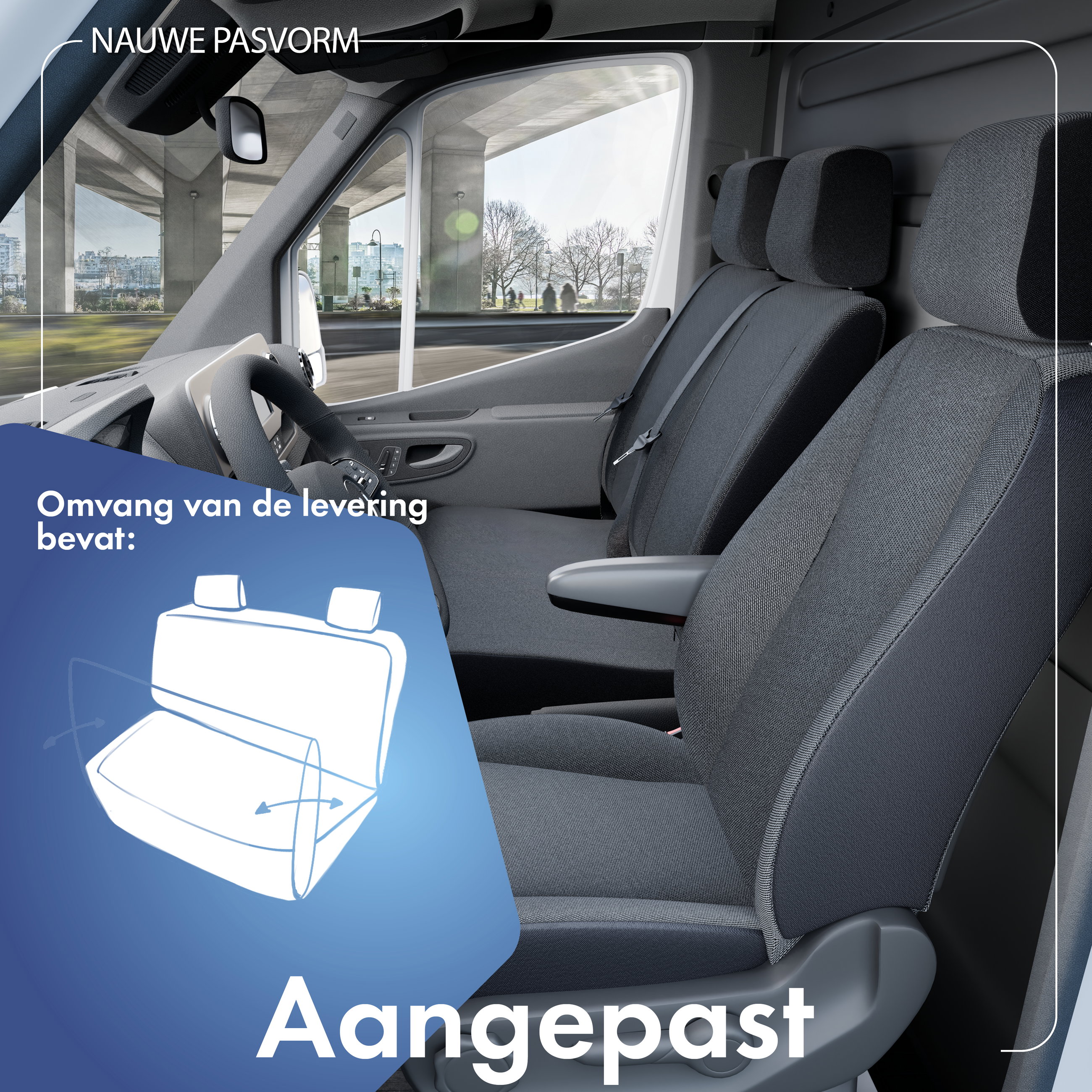 Autostoelhoes Transporter Fit van stof antraciet geschikt voor VW T5, Dubbele Bank front repostable