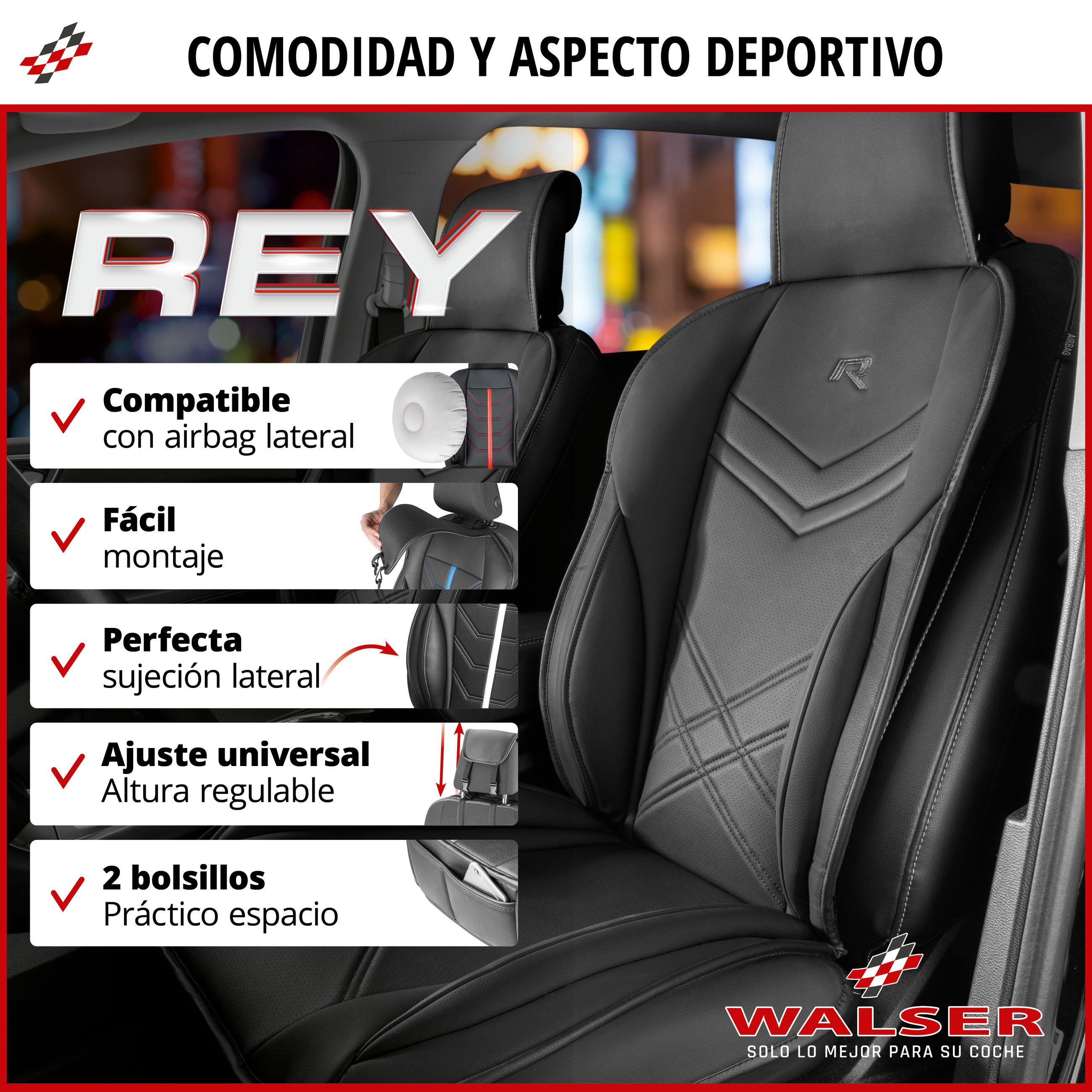 Kissen, Dekoration für Zuhause, autositz, vordersitz, kopflehne, schwarzleder, verstellbar