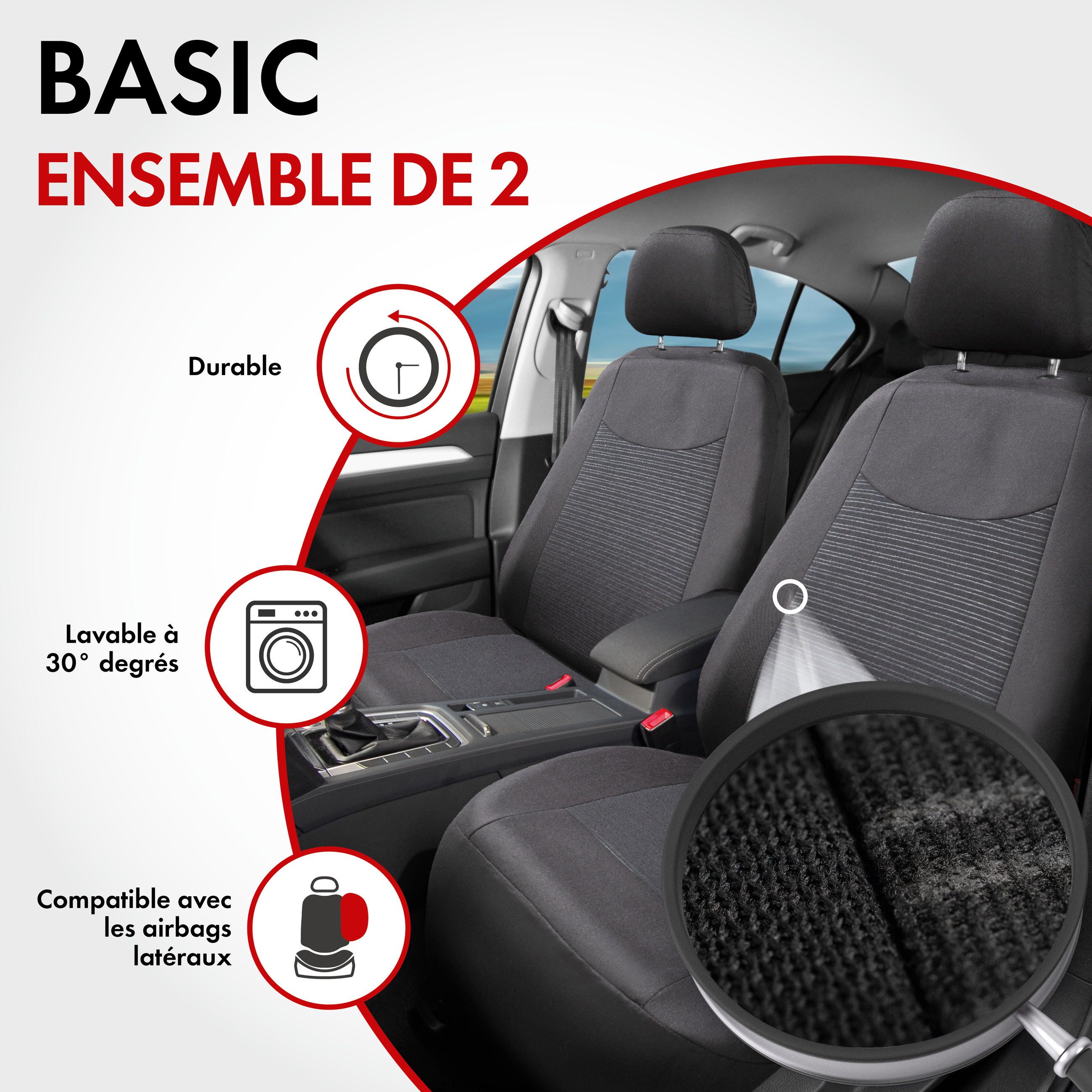 ZIPP IT Housse de sièges Speedway pour deux sièges avant avec système de fermeture éclair noir