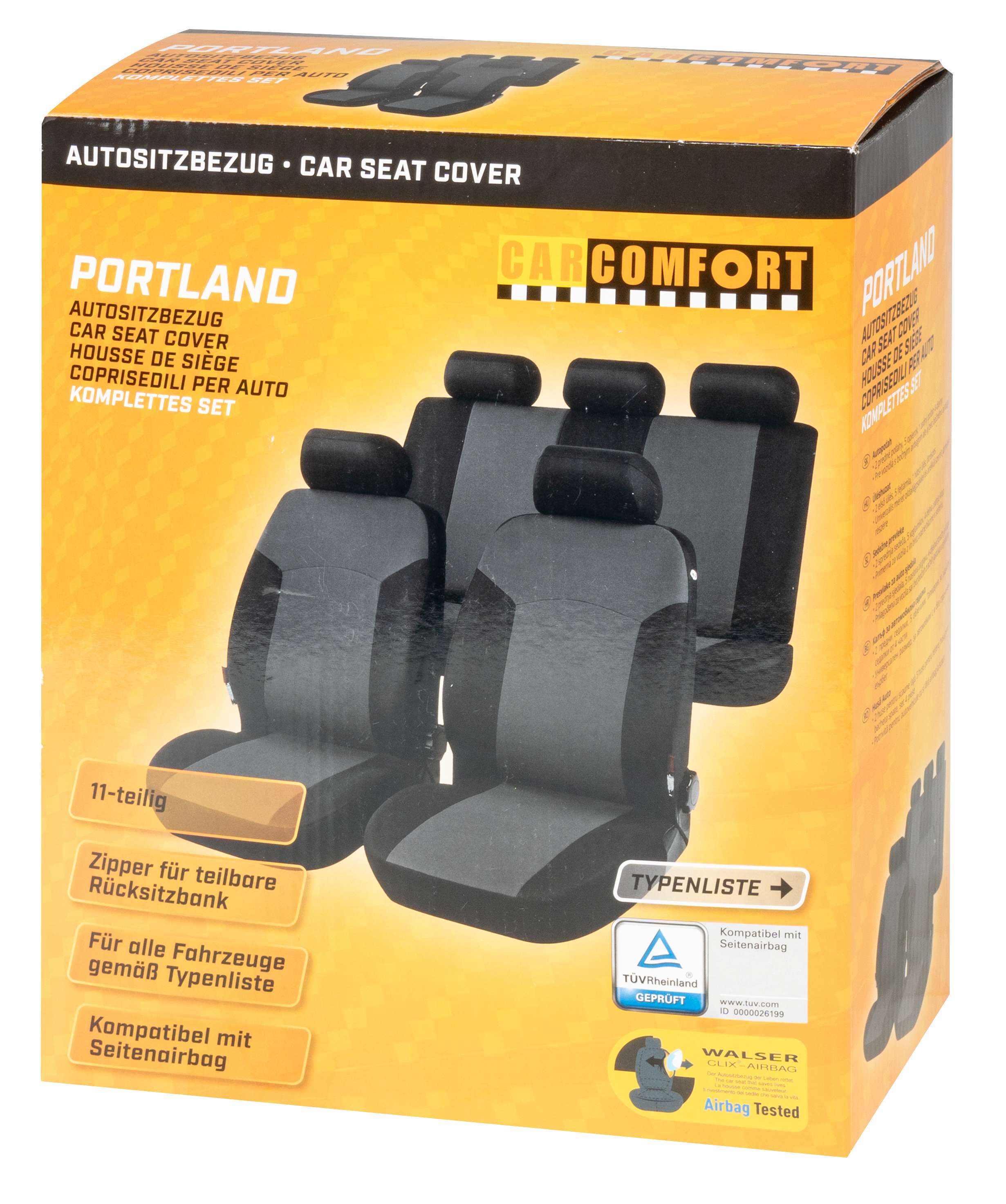 Autositzbezug Portland, PKW-Schonbezüge Komplettset schwarz/grau