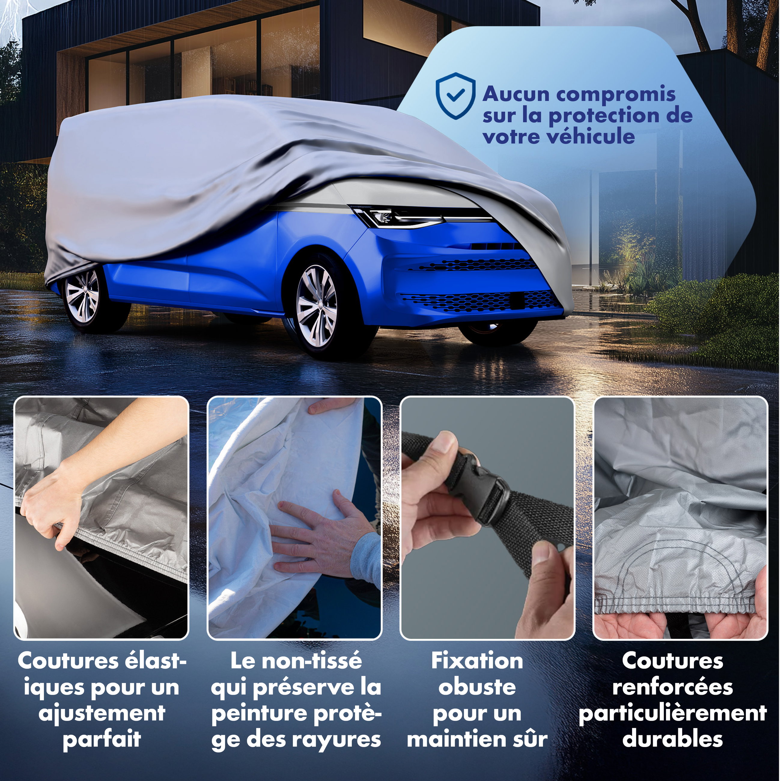 Housse de voiture All Weather, bâche pour bus taille 12 argent