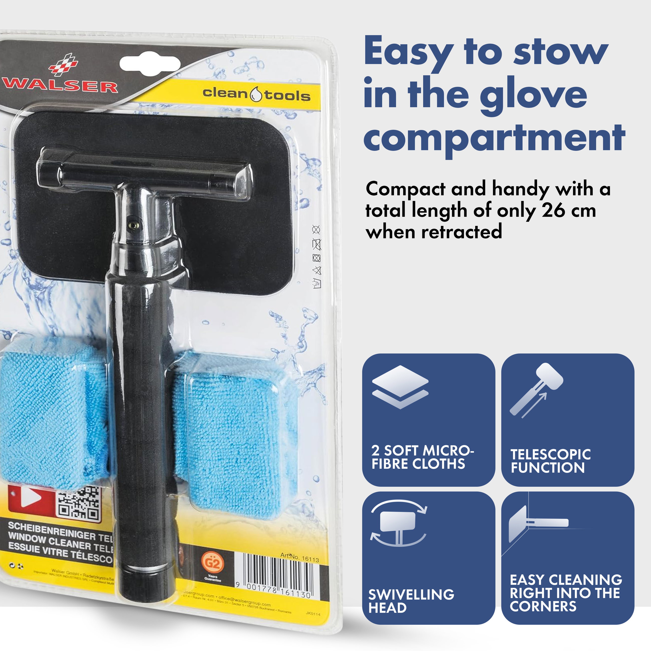 Window cleaner telescopic 26 - 42 cm blue