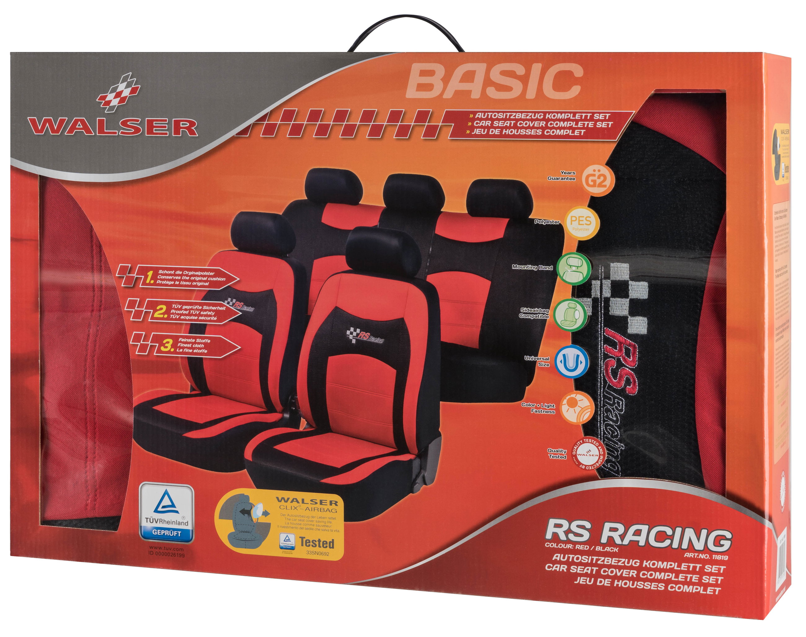 Housses de sièges RS Racing rouge ensemble complet