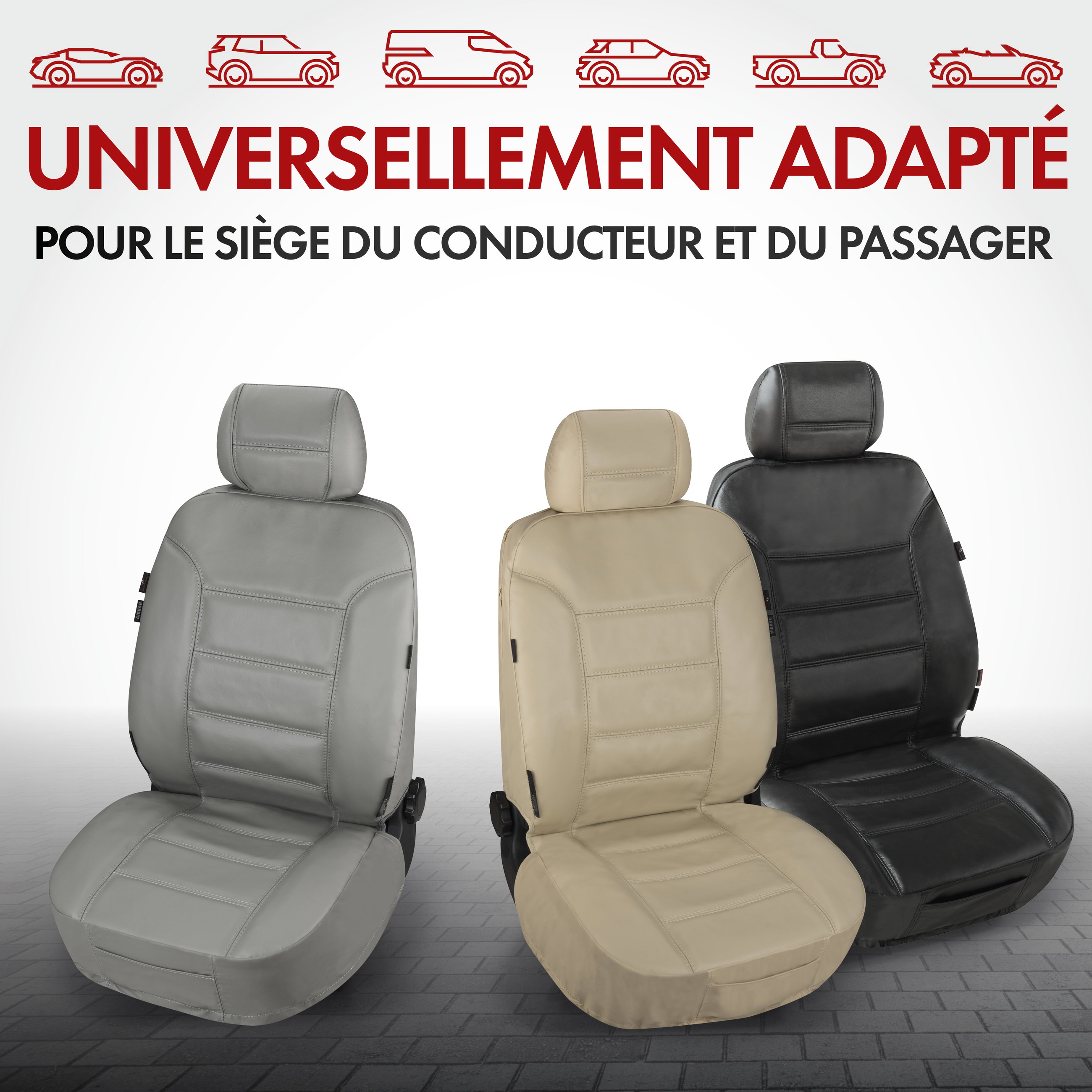 Housse de siège Billy en cuir véritable noir ZIPP-IT, 1 pièce