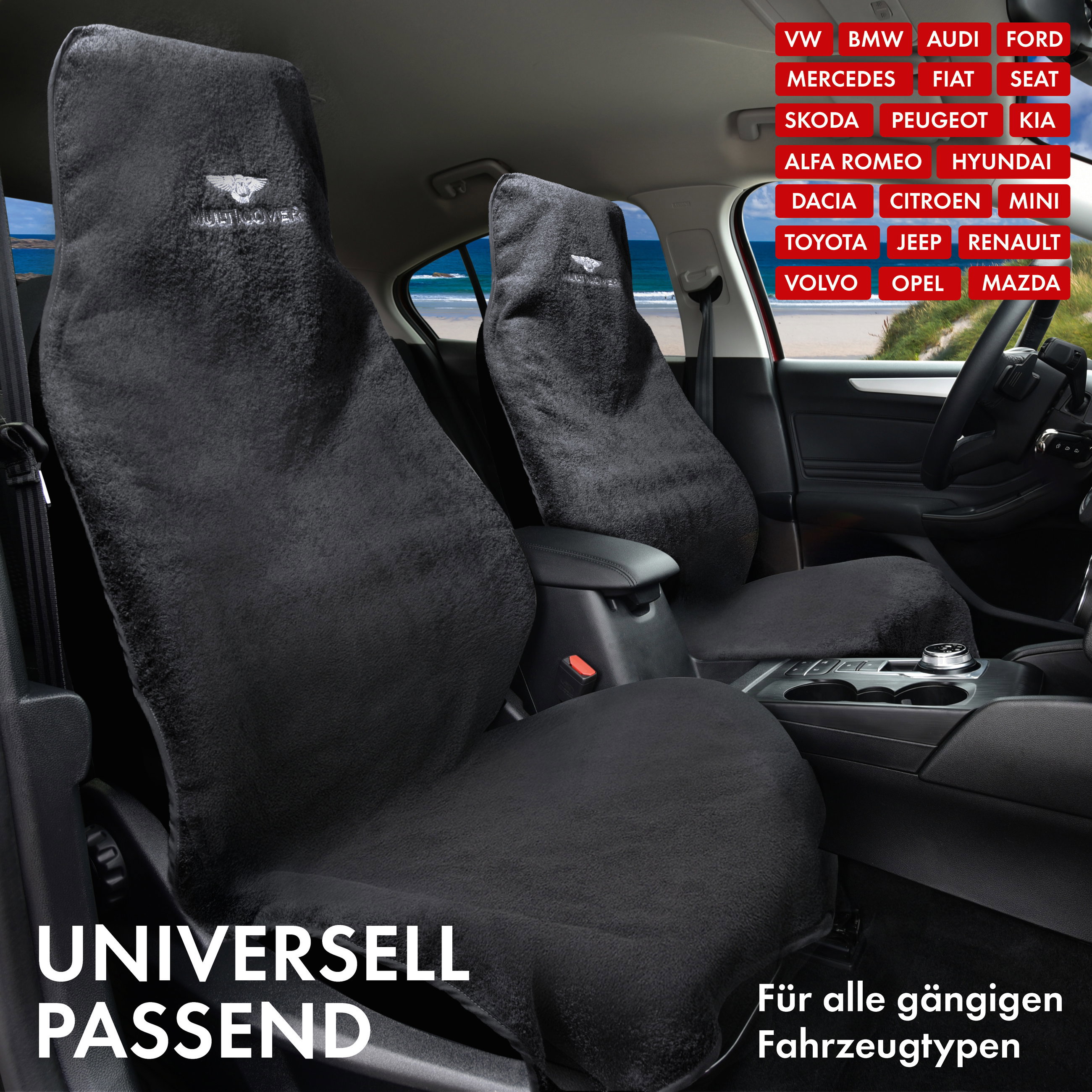 PKW-Sitzaufleger Multicover, Auto-Sitzauflage waschbar schwarz, 1 Stück