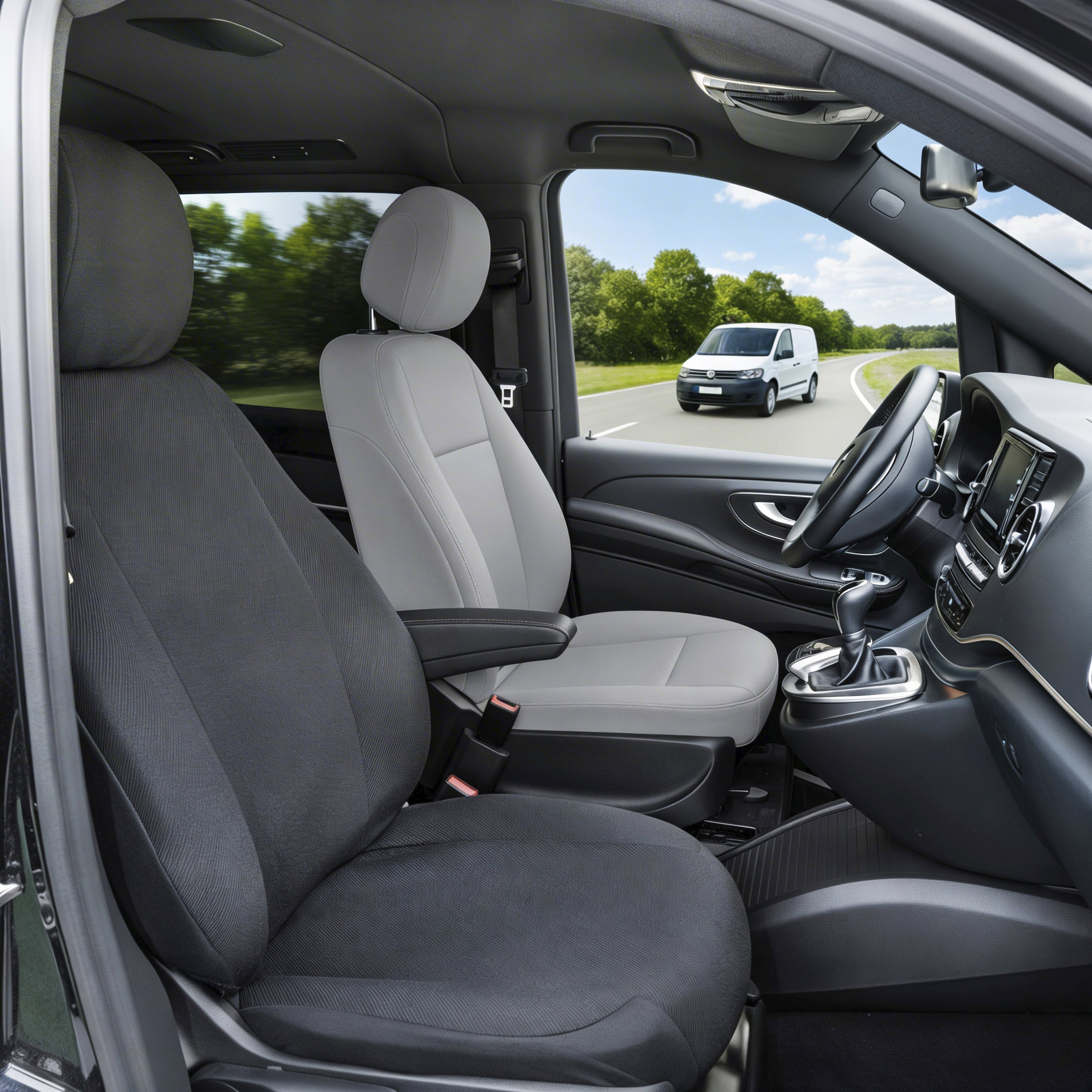 Fiat Doblo Cargo kompatibler Sitzbezug Stoff, passgenau für Einzelsitz Beifahrer (Ausnehmung Armlehne links), robuste Sitzbezüge Transporter/Van anthrazit