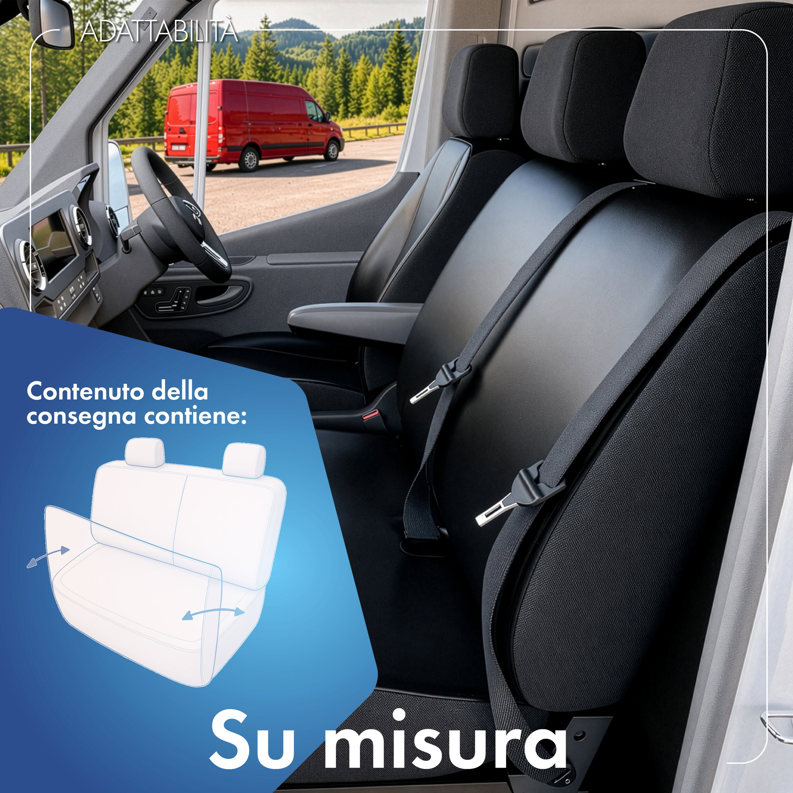 Transporter Coprisedili in similpelle per VW T5, doppia panca anteriore pieghevole