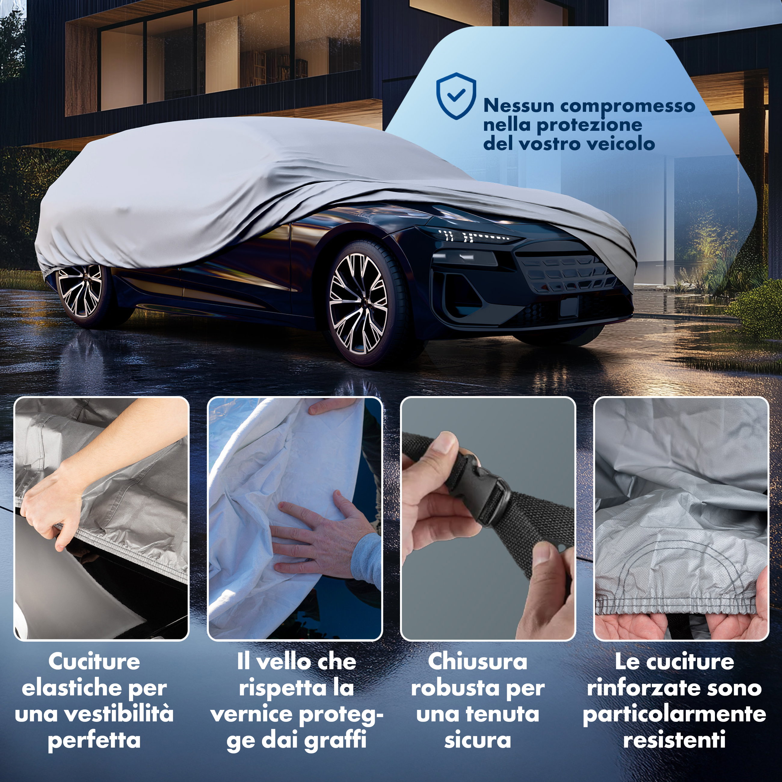 Telone per auto, telone auto garage completo Combi misura L argento
