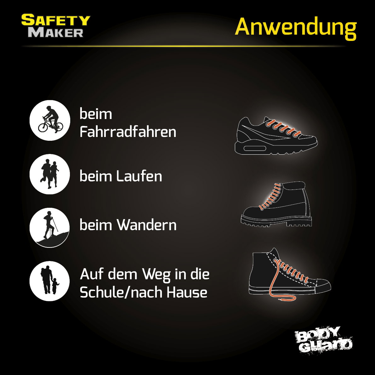 Schnürsenkel, Schuhsenkel mit reflektierenden Streifen orange