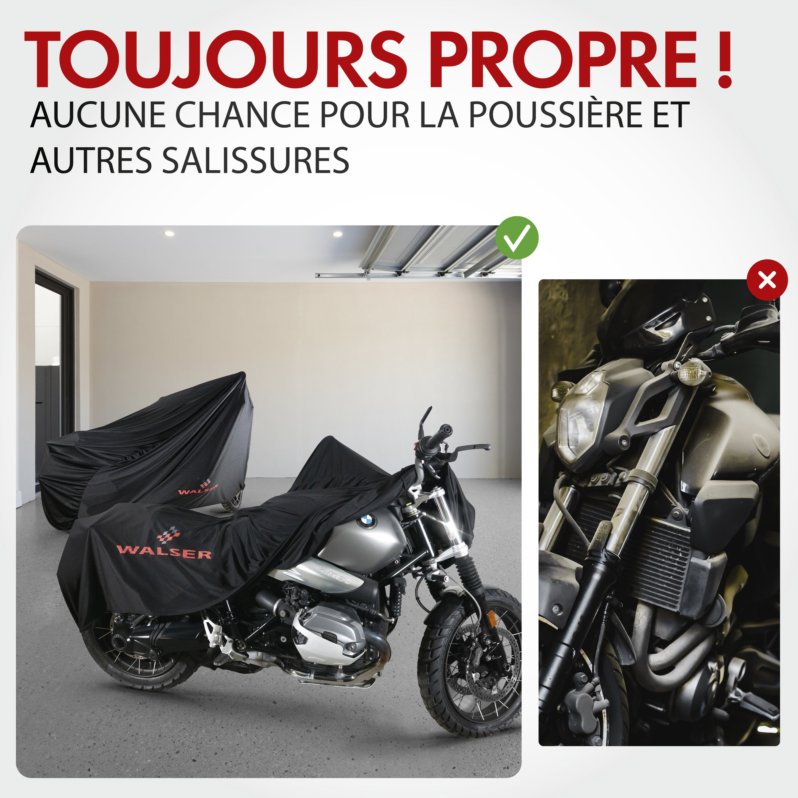 Bâche moto Indoor Stretch M, Bâche de protection moto Indoor respirante, garage moto pour l'intérieur - 215x95x120 cm noir