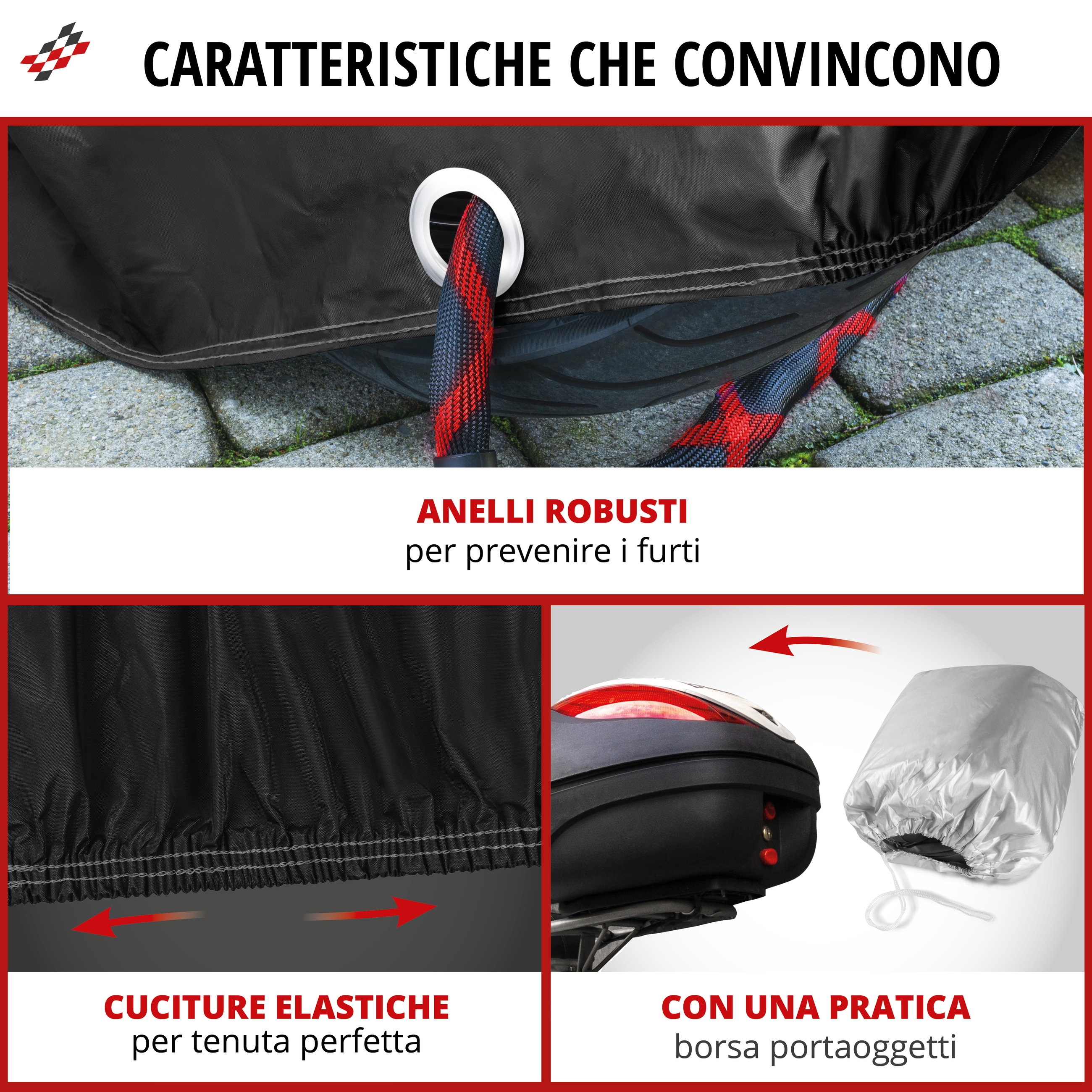 Telone per moto All Weather M, Telone per moto, Garage per moto impermeabile - 215x95x120 cm nero