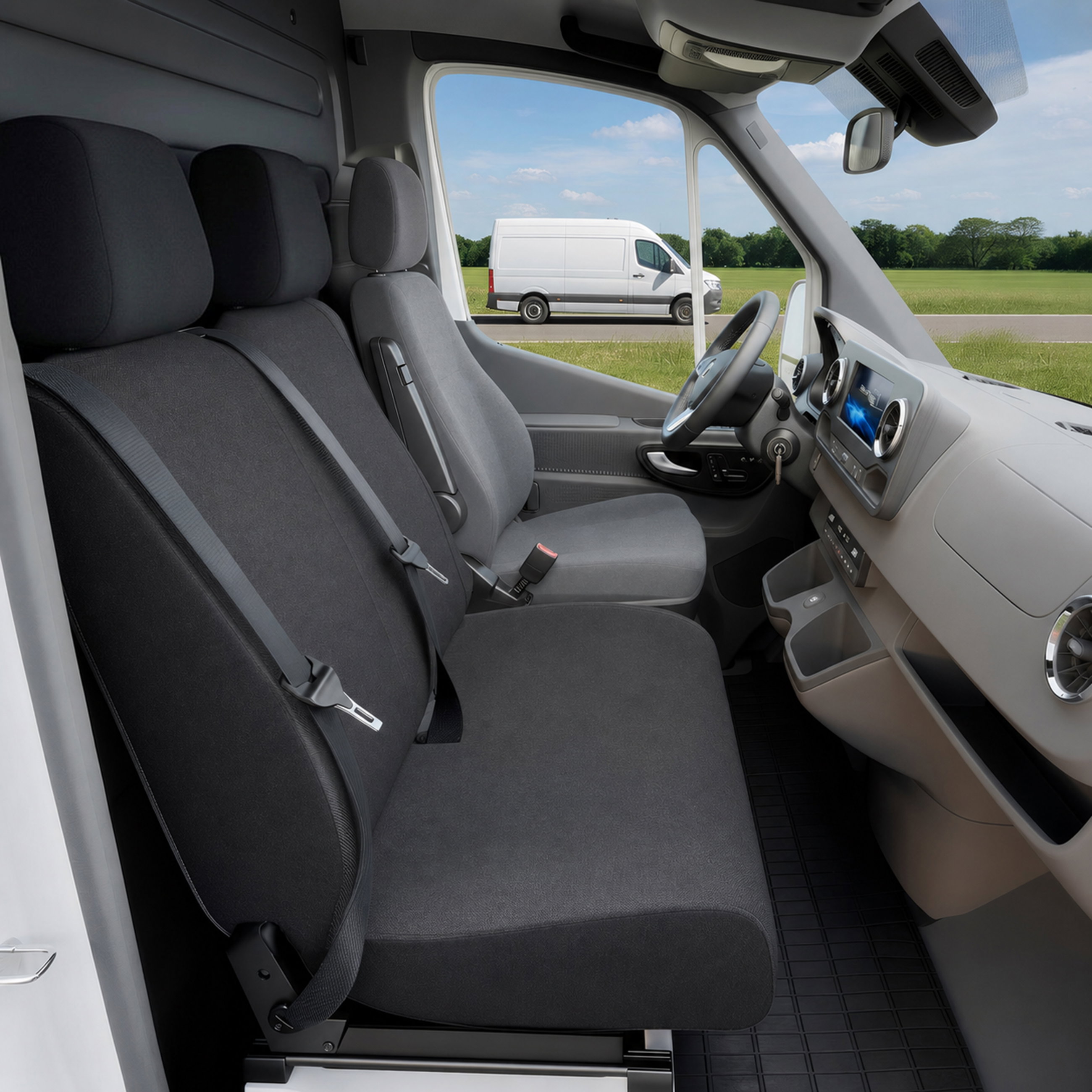 Ford Transit Connect kompatibler Sitzbezug Stoff, passgenau für Doppelbank vorne, robuste Sitzbezüge Transporter/Van anthrazit