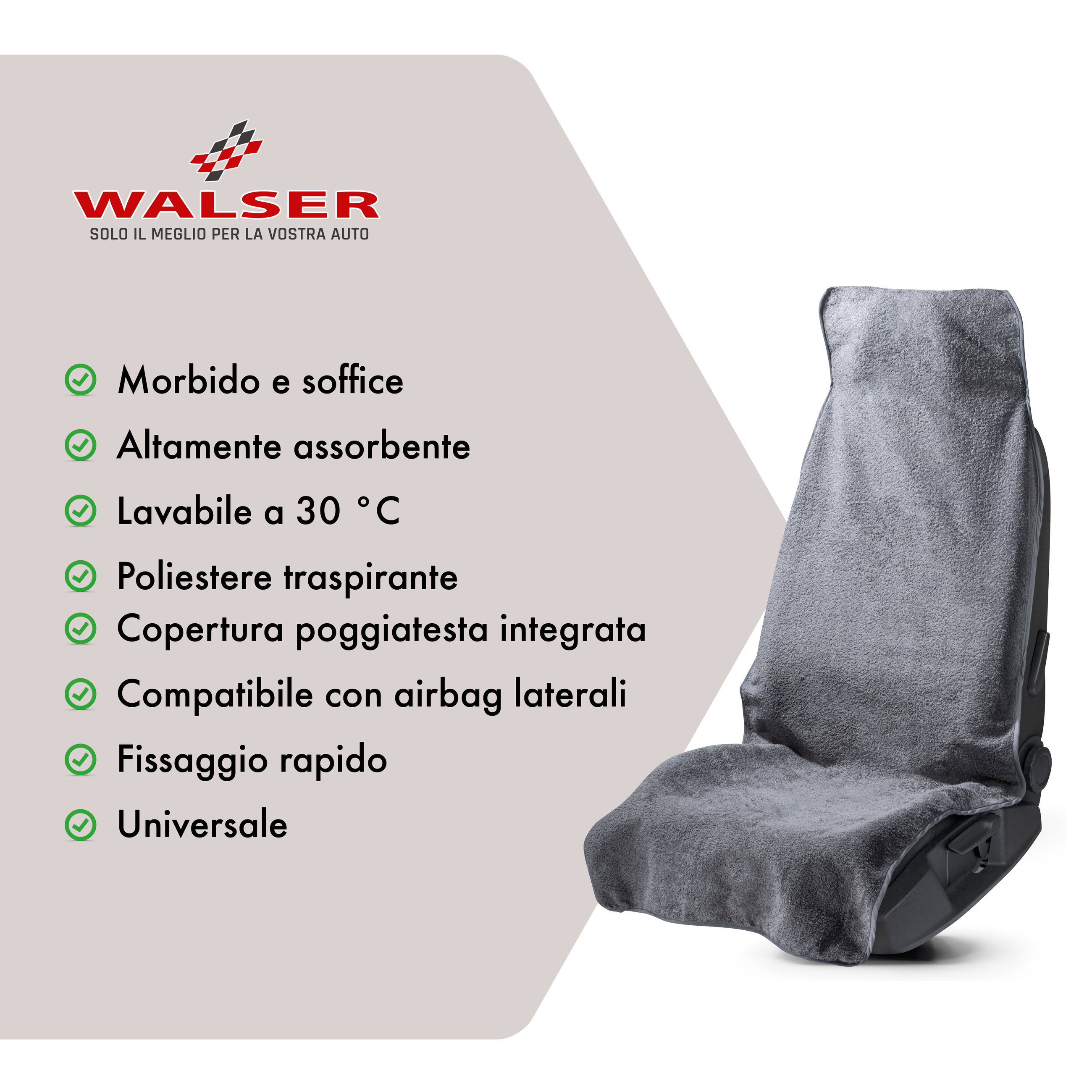 Coprisedile auto in spugna, protezione sedile lavabile grigio, 2 pezzi