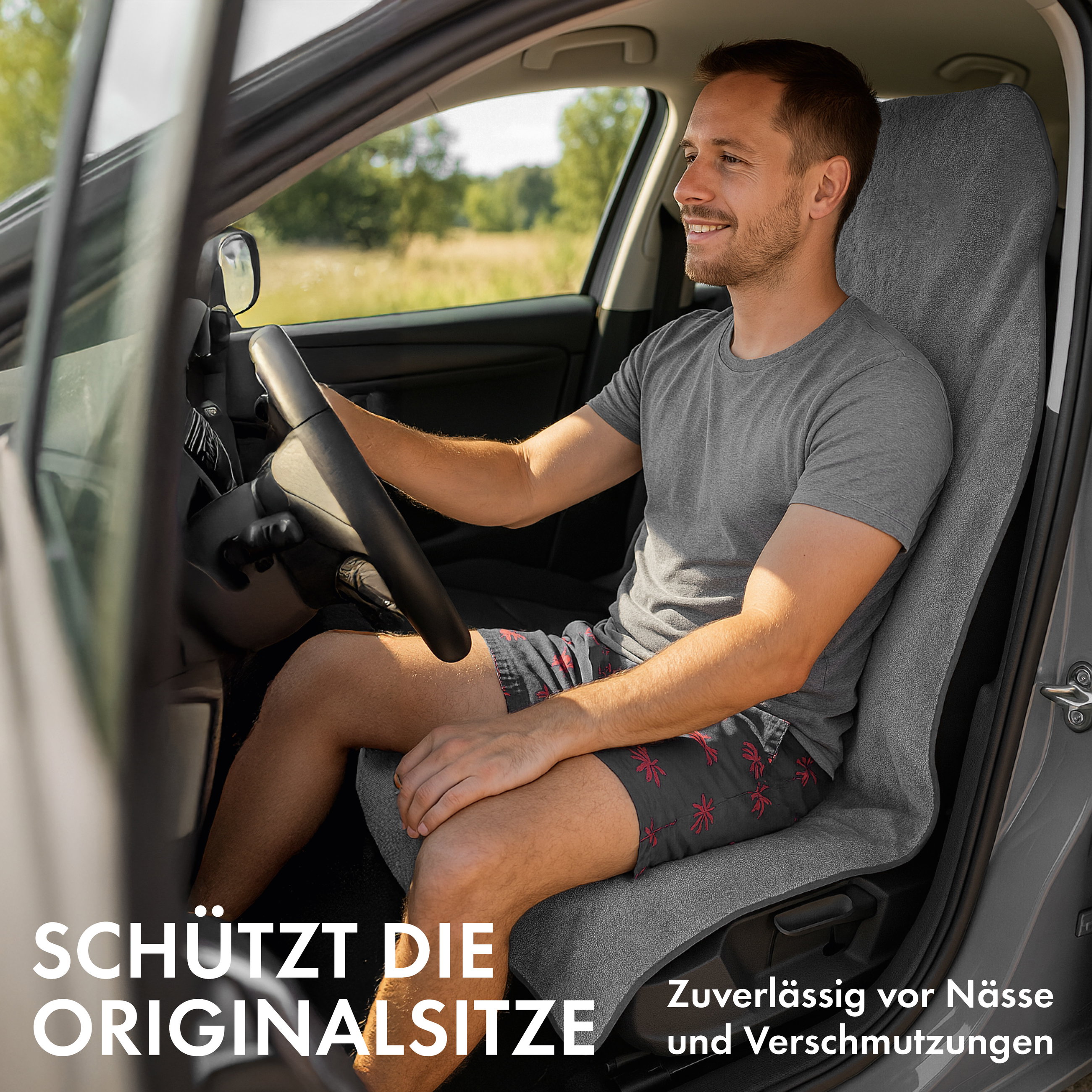 Auto Sitzauflage aus Frottee, PKW Sitzaufleger waschbar grau, 2 Stück