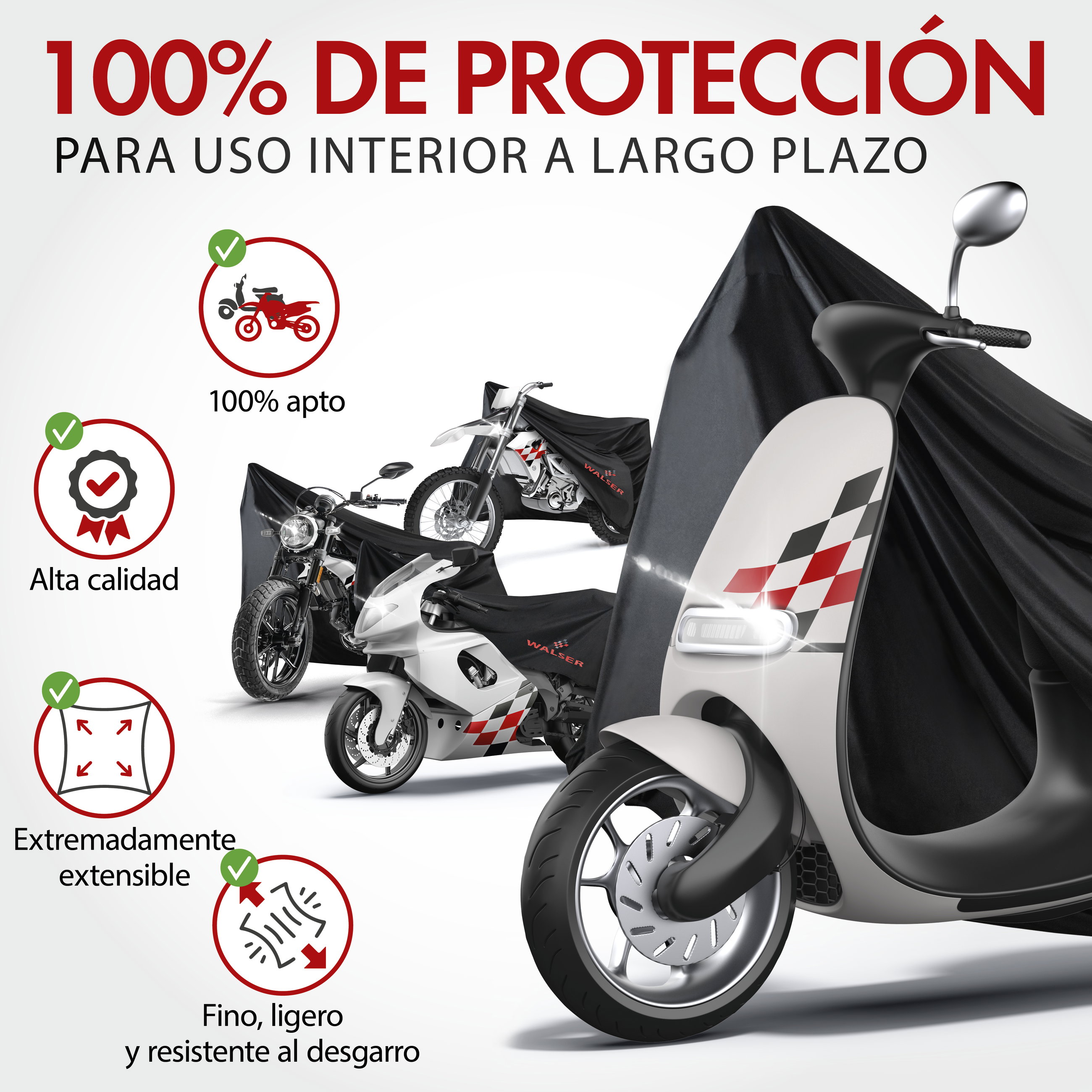 Funda para moto Indoor Stretch M, Indoor funda para moto transpirable, garaje para moto para el Interior - 215x95x120 cm negro