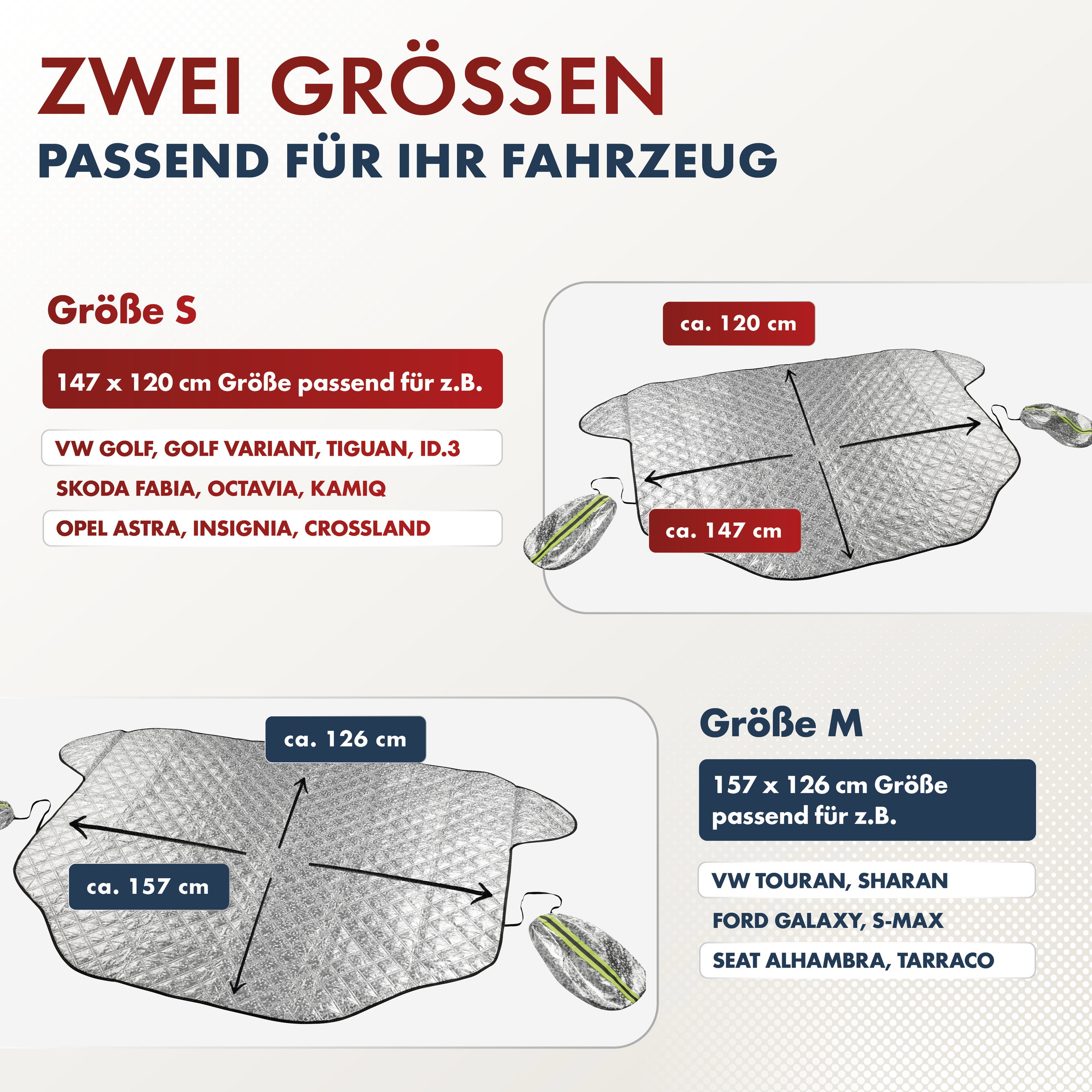 Premium Thermoscheibenschutz mit Seitenspiegelabdeckung, PKW-Frontscheibenabdeckung 157x126 cm