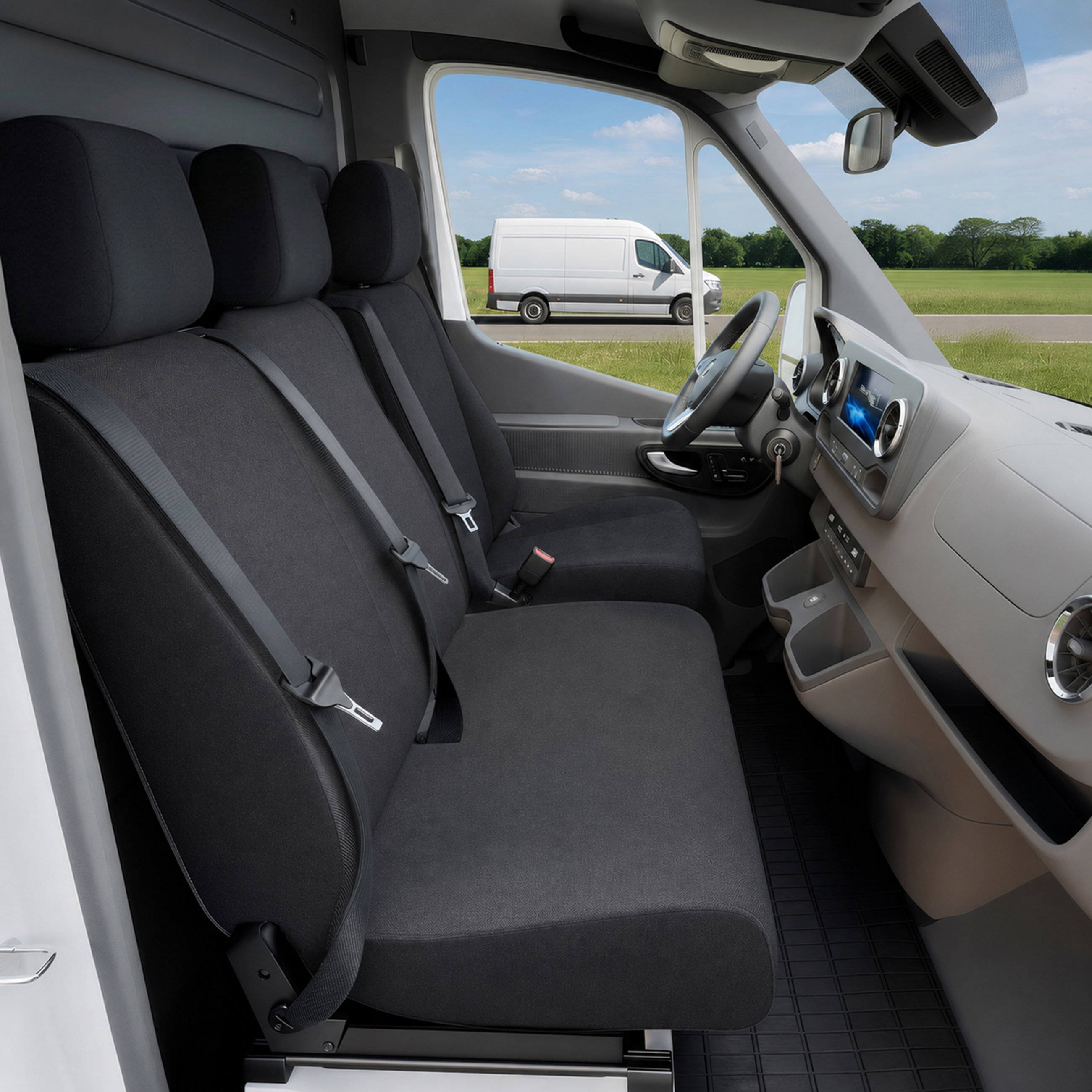 Opel Vivaro A, Renault Trafic 2, Nissan Primastar kompatibler Sitzbezug Stoff, passgenau für Einzelsitz + Doppelbank, robuste Sitzbezüge Transporter/Van anthrazit
