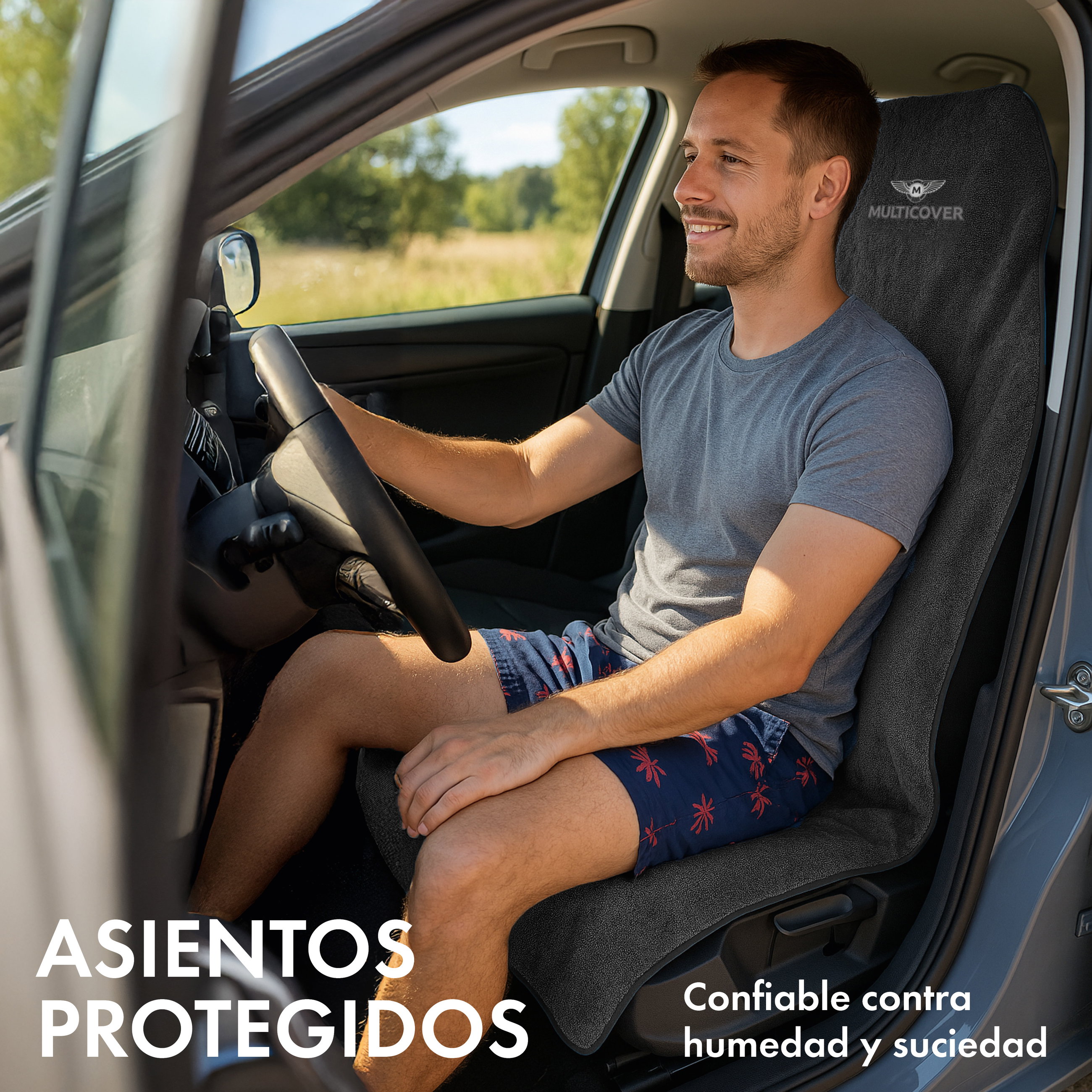Coche-protector de asiento Multicover, coche-cojín de asiento lavable negro, 1 pieza