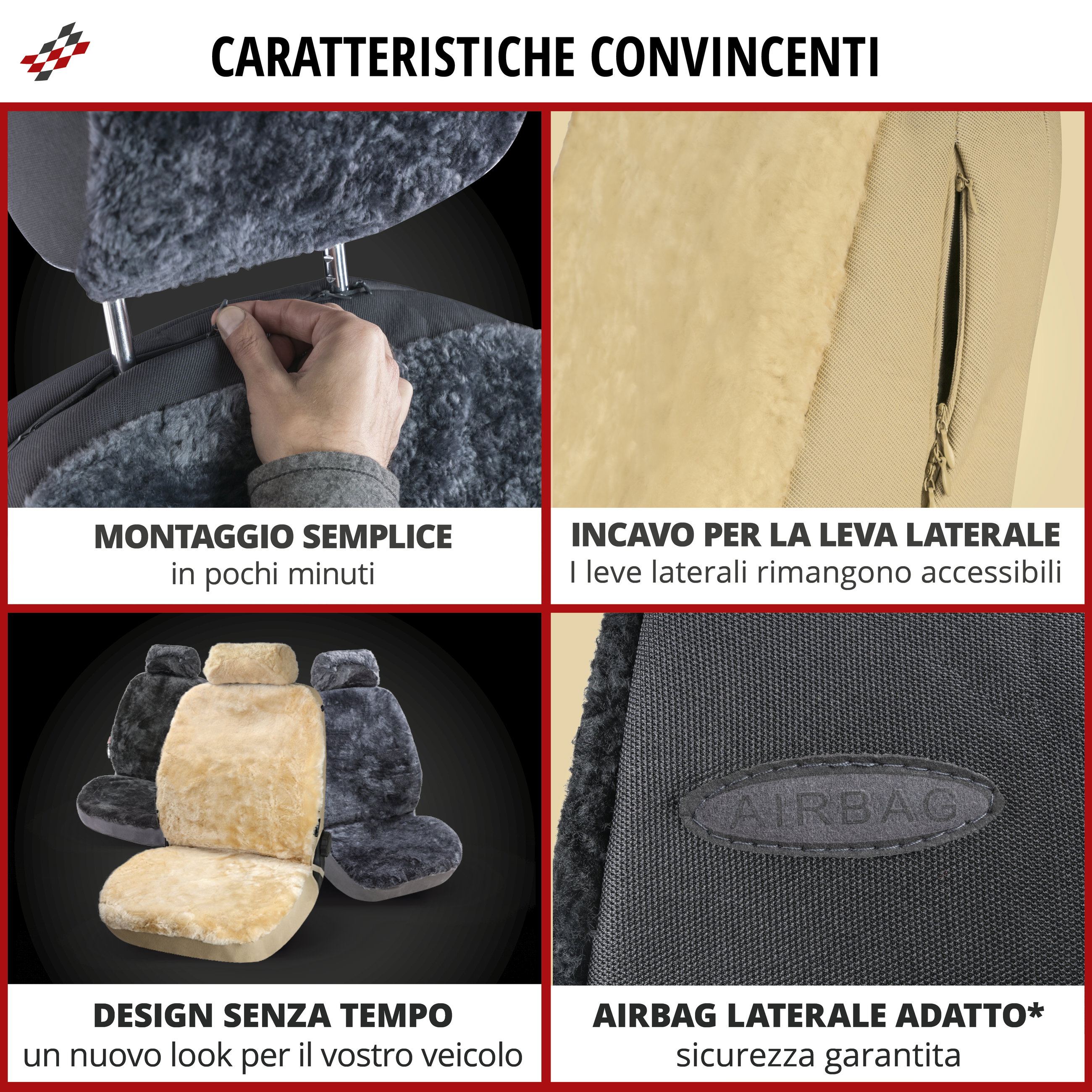 Coprisedili auto Iva in pelle d'agnello beige con ZIPP IT System, 1 pezzo