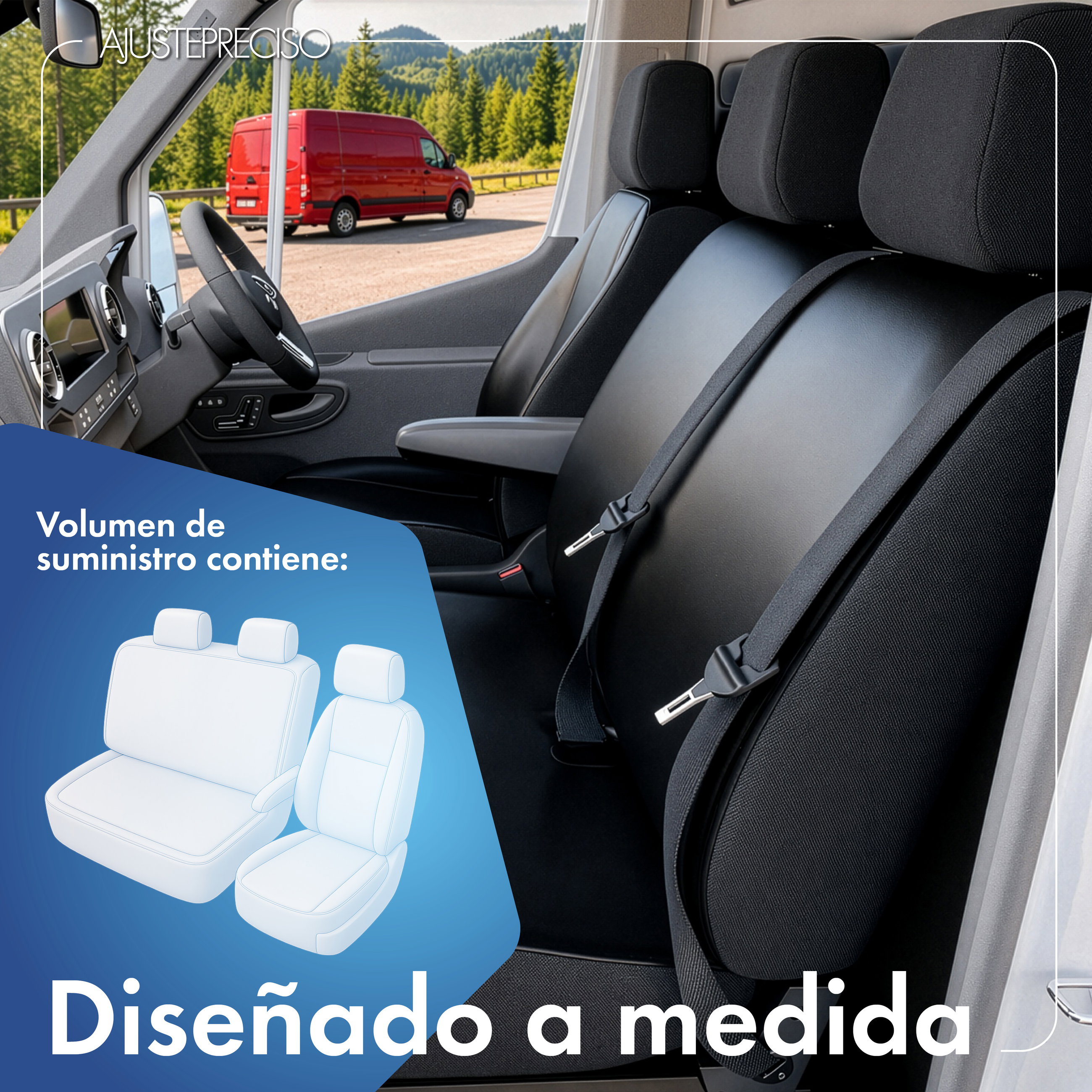 Citroen Jumper 3, Fiat Ducato, Peugeot Boxer funda de asiento compatible de cuero sintético, ajuste perfecto para asiento individual delantero + banco doble delantero