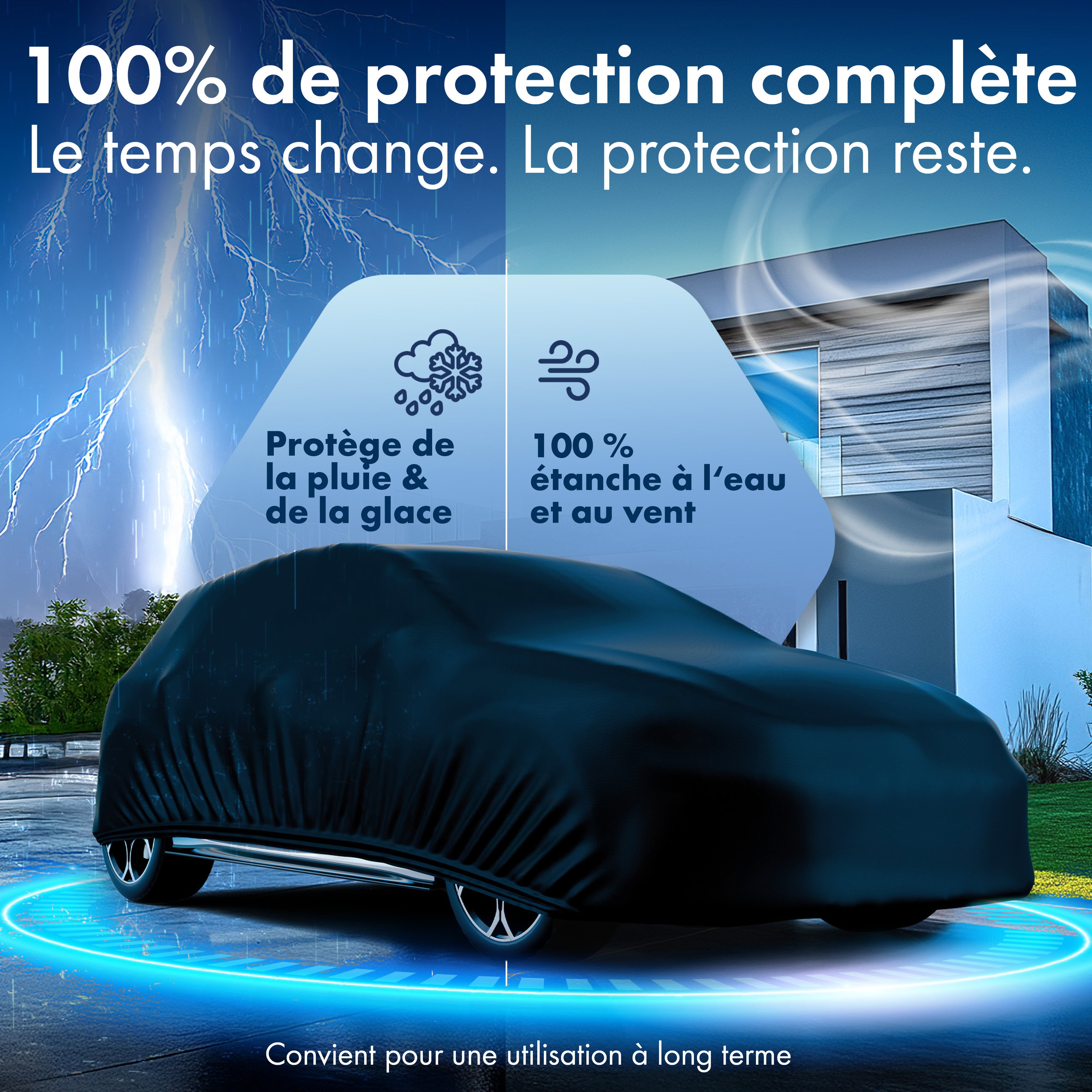 Housse de voiture All Weather, bâche de voiture garage complet taille 1 voiture noir