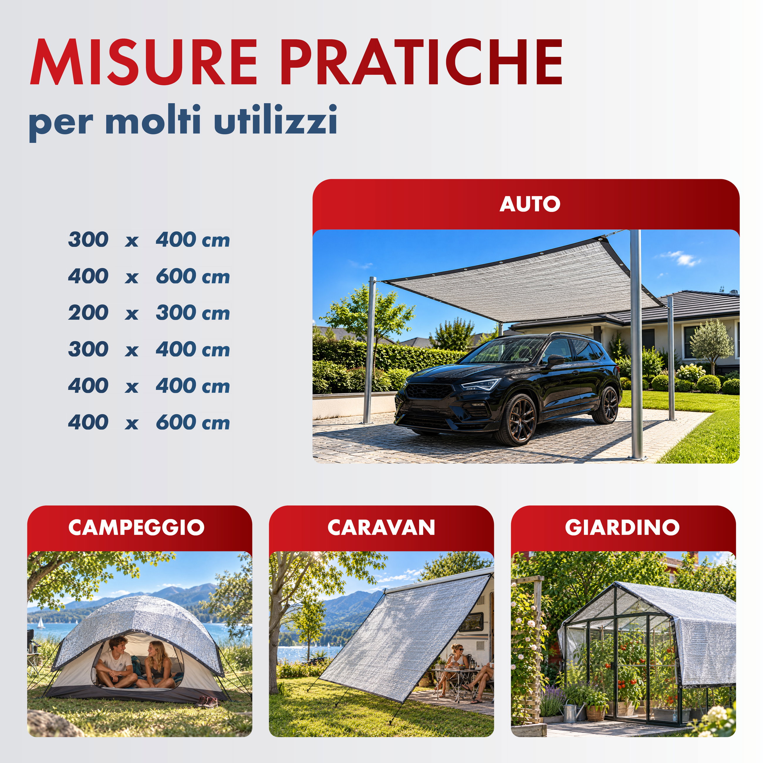 Rete parasole Stay Cool, rete ombreggiante per auto (fino a 20 °C piu fresco), protezione solare per cani con protezione UV, vela ombreggiante, ombreggiatore per auto argento 4x6m