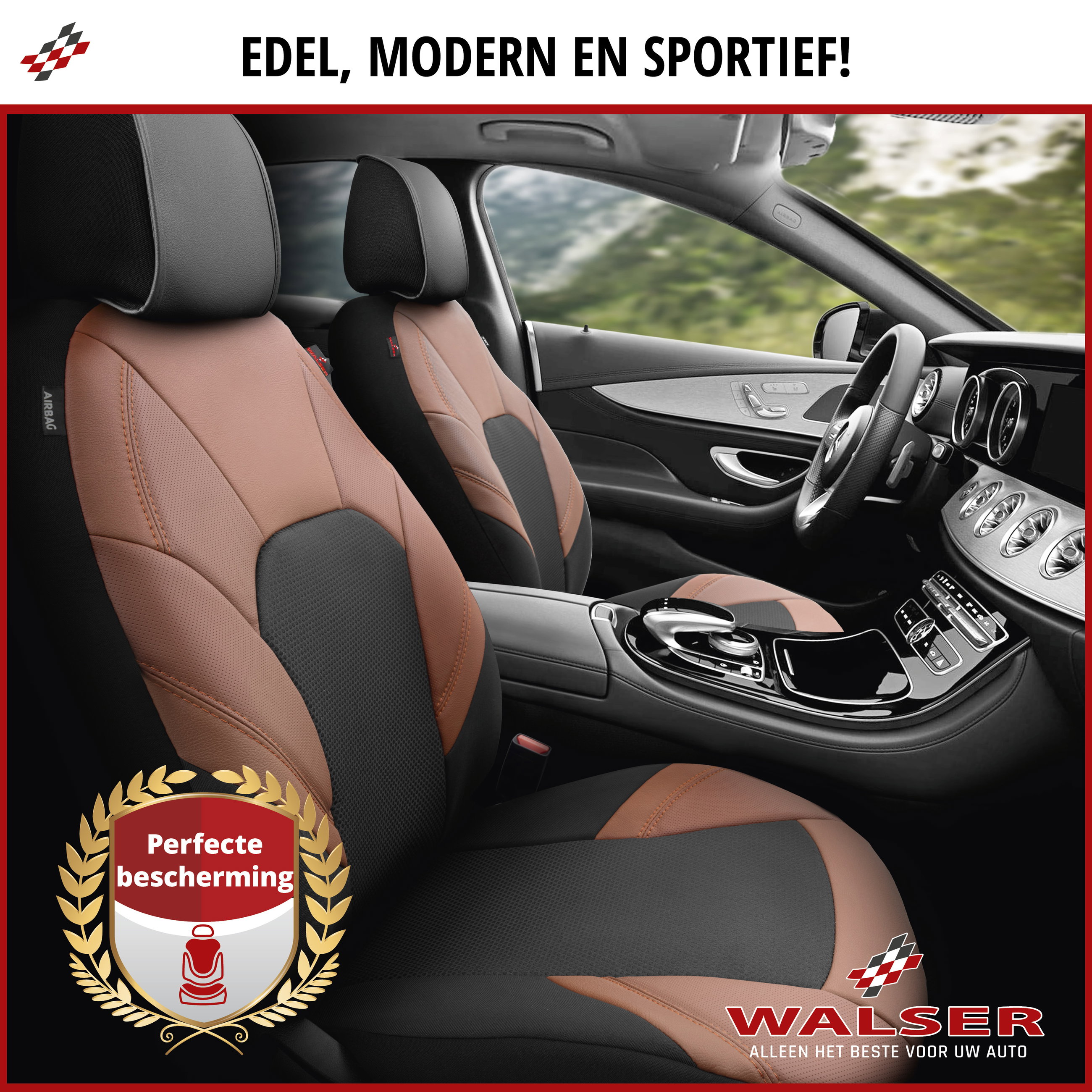 Premium autozetelhoezen Hampton met rits, ZIPP-IT zetelhoezen, 2 zetelhoezen vooraan zwart/bruin