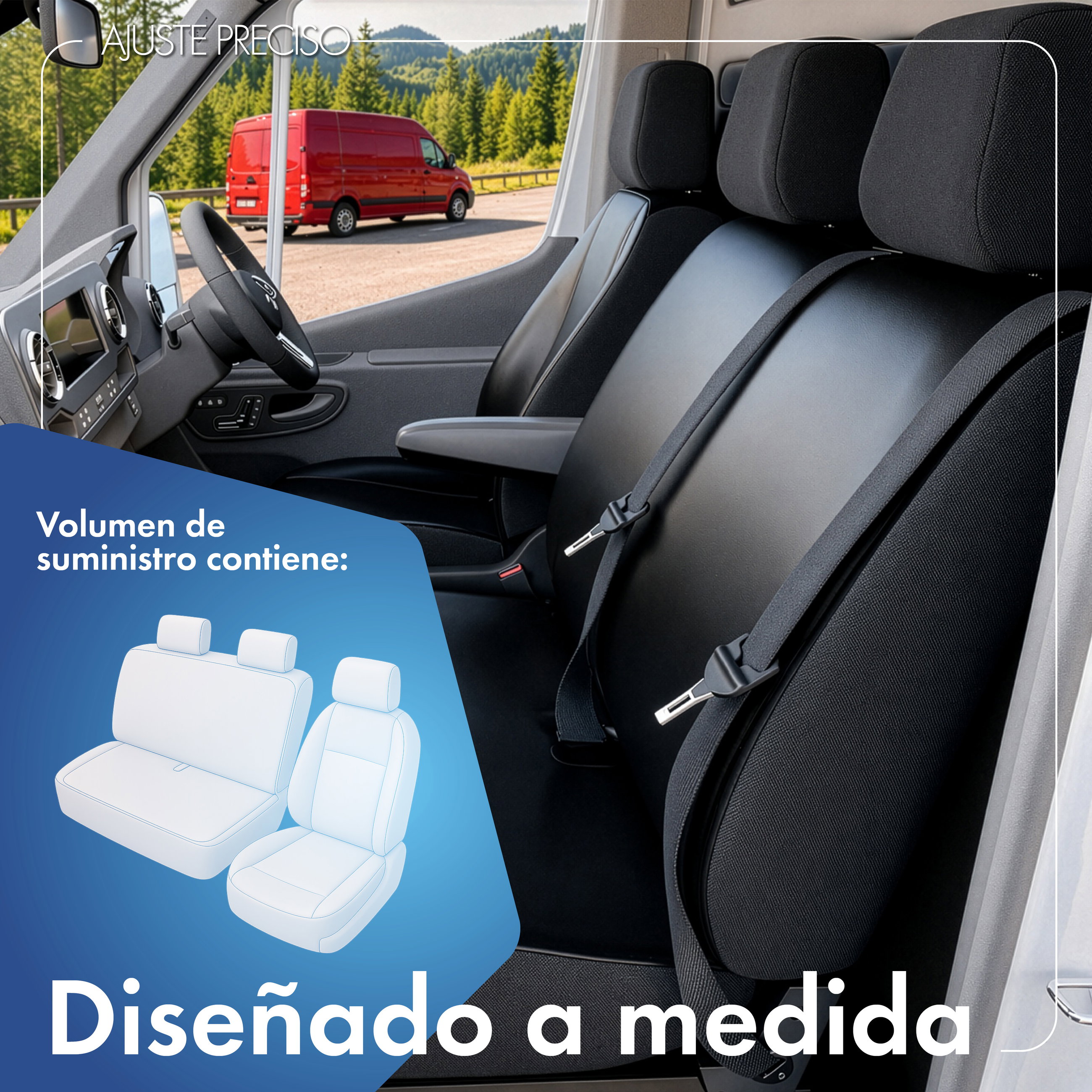 Opel Vivaro A, Renault Trafic 2, Nissan Primastar funda de asiento compatible de cuero sintético, ajuste perfecto para asiento individual + banco doble, fundas de asiento robustas para furgoneta/van