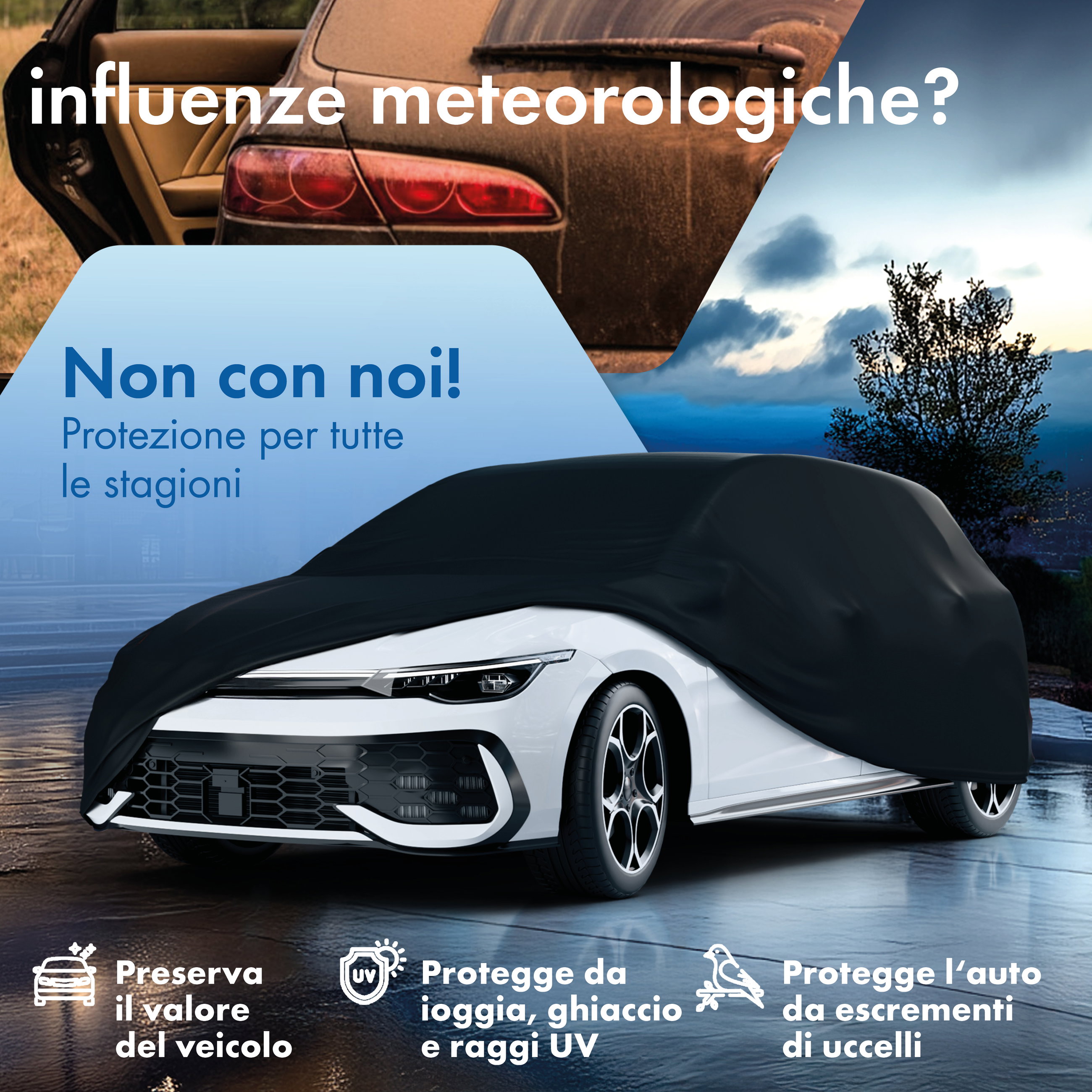 Telo Copriauto All Weather, telone per auto completo Misura 2 Auto nero