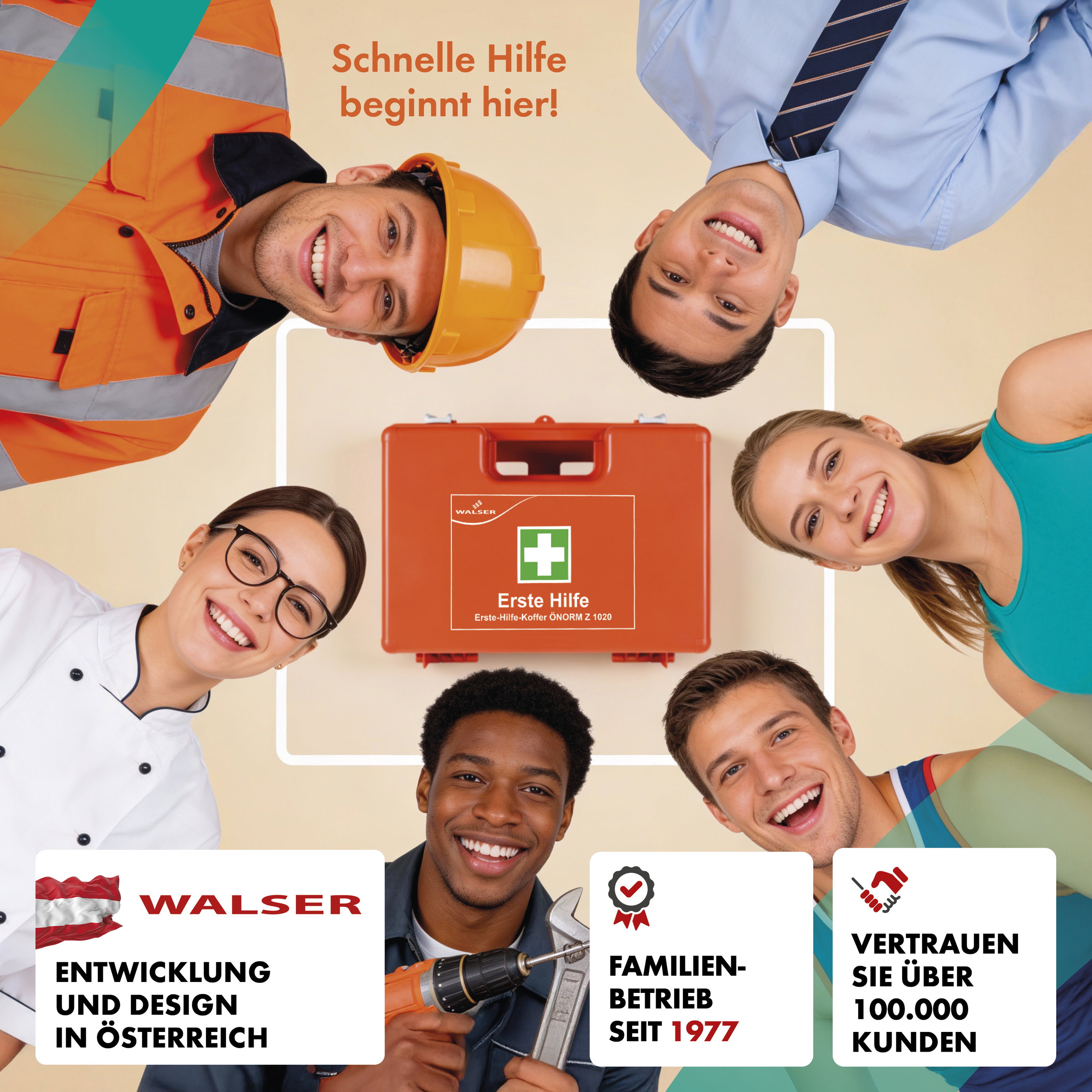 Erste-Hilfe-Set nach Ö-Norm Z1020:2025, Betriebsverbandskasten inkl. Wandhalterung, 66-teiliger Sanitätskasten, Verbandsksten für Betriebe und Baustellen, Erste Hilfe Kasten für Büro/Zuhause