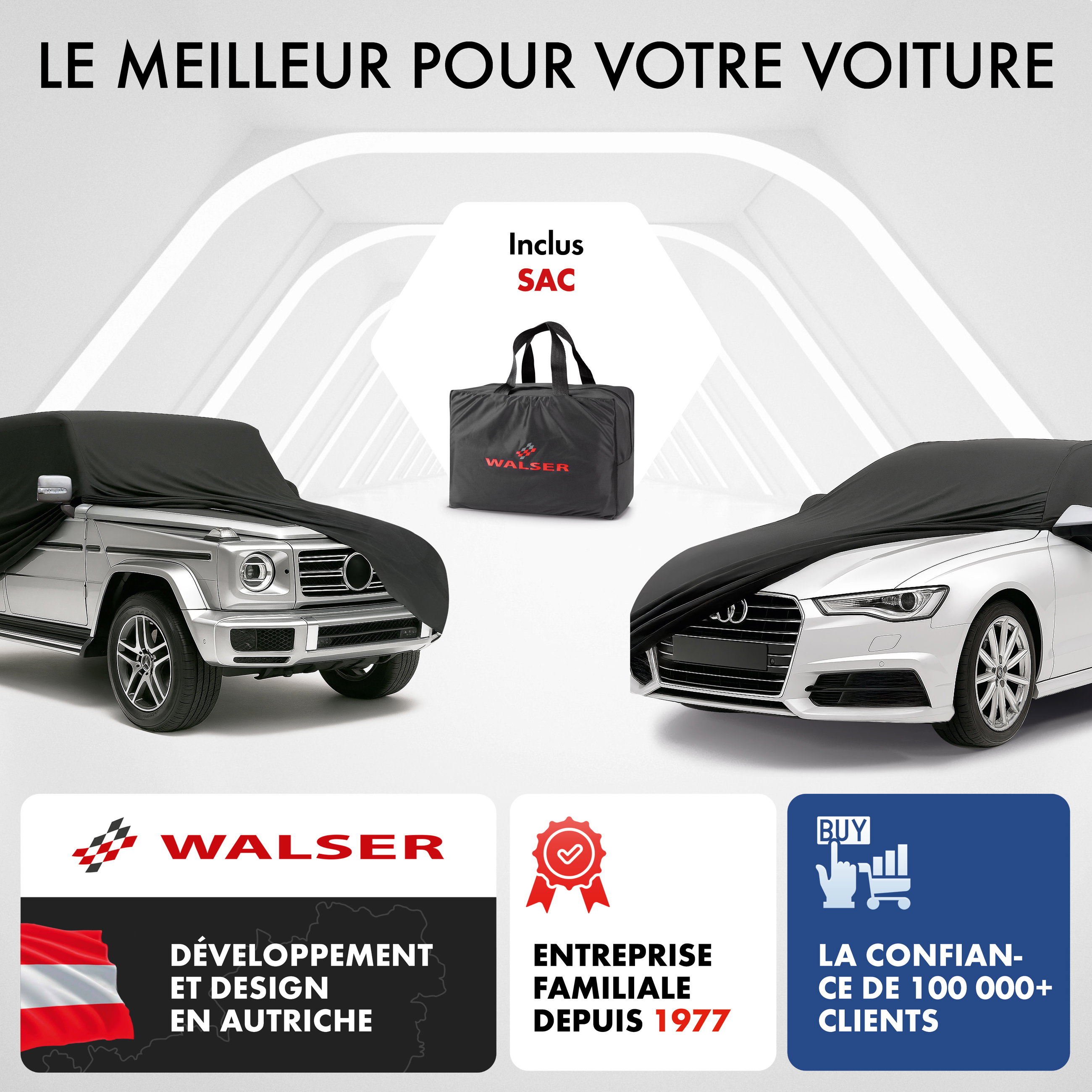 Premium housse de voiture Indoor Stretch, bâche complet pour l'interieur Plus taille 1 voiture rouge