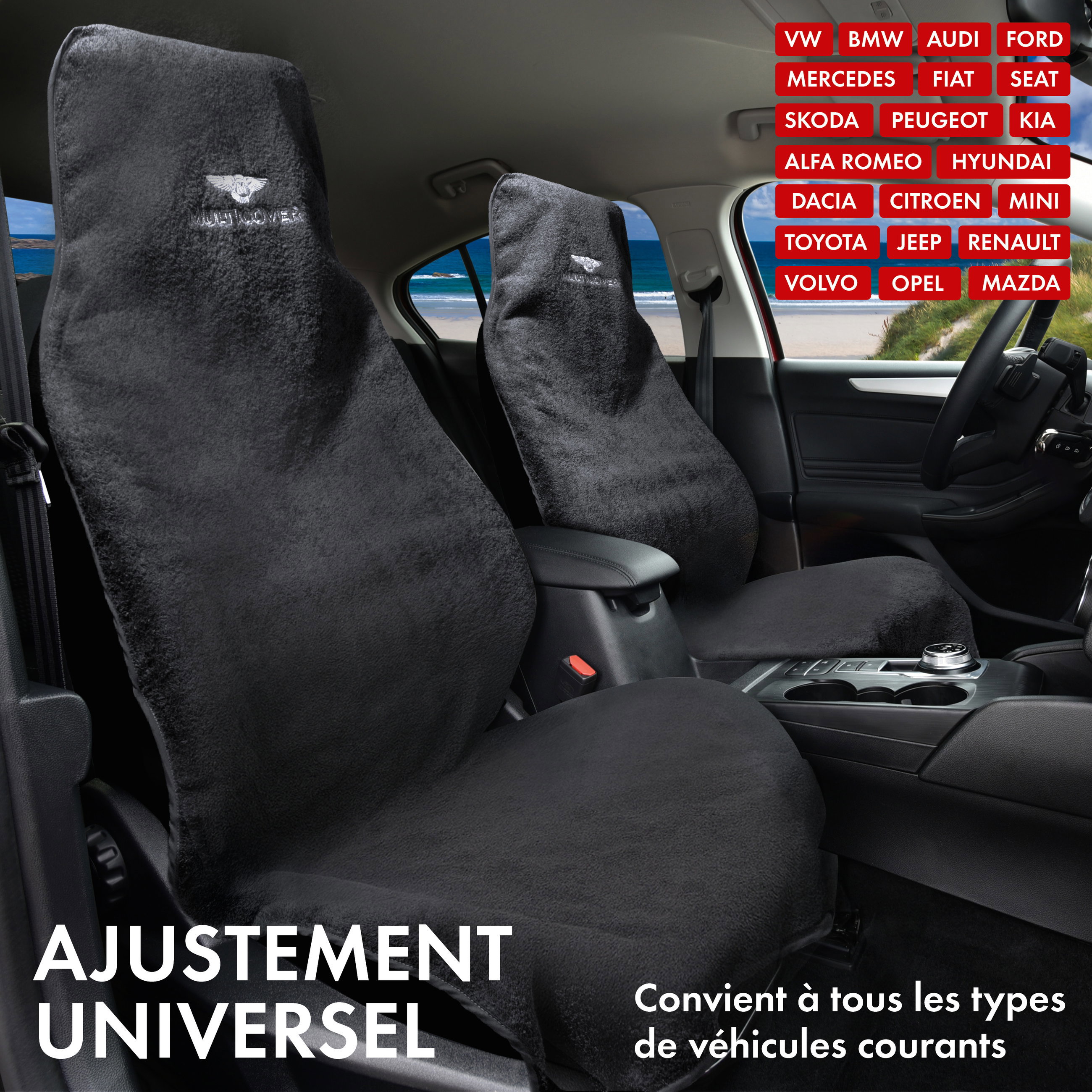 Housse de siège Multicover noir, 1 pièce