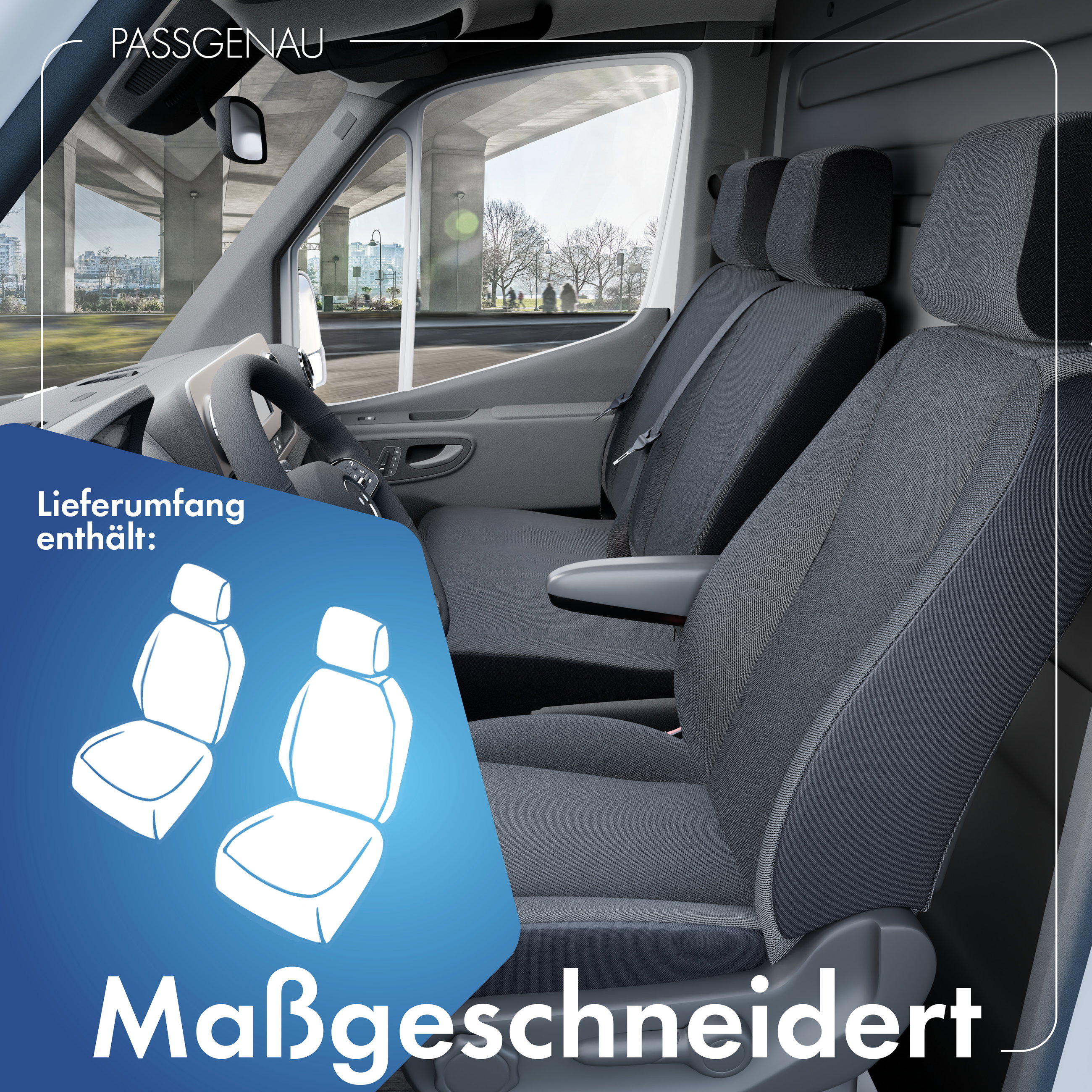 Mercedes-Benz Viano/Vito (W639) kompatibler Sitzbezug Stoff, passgenau für 2 Einzelsitze vorne, robuste Sitzbezüge Transporter/Van anthrazit