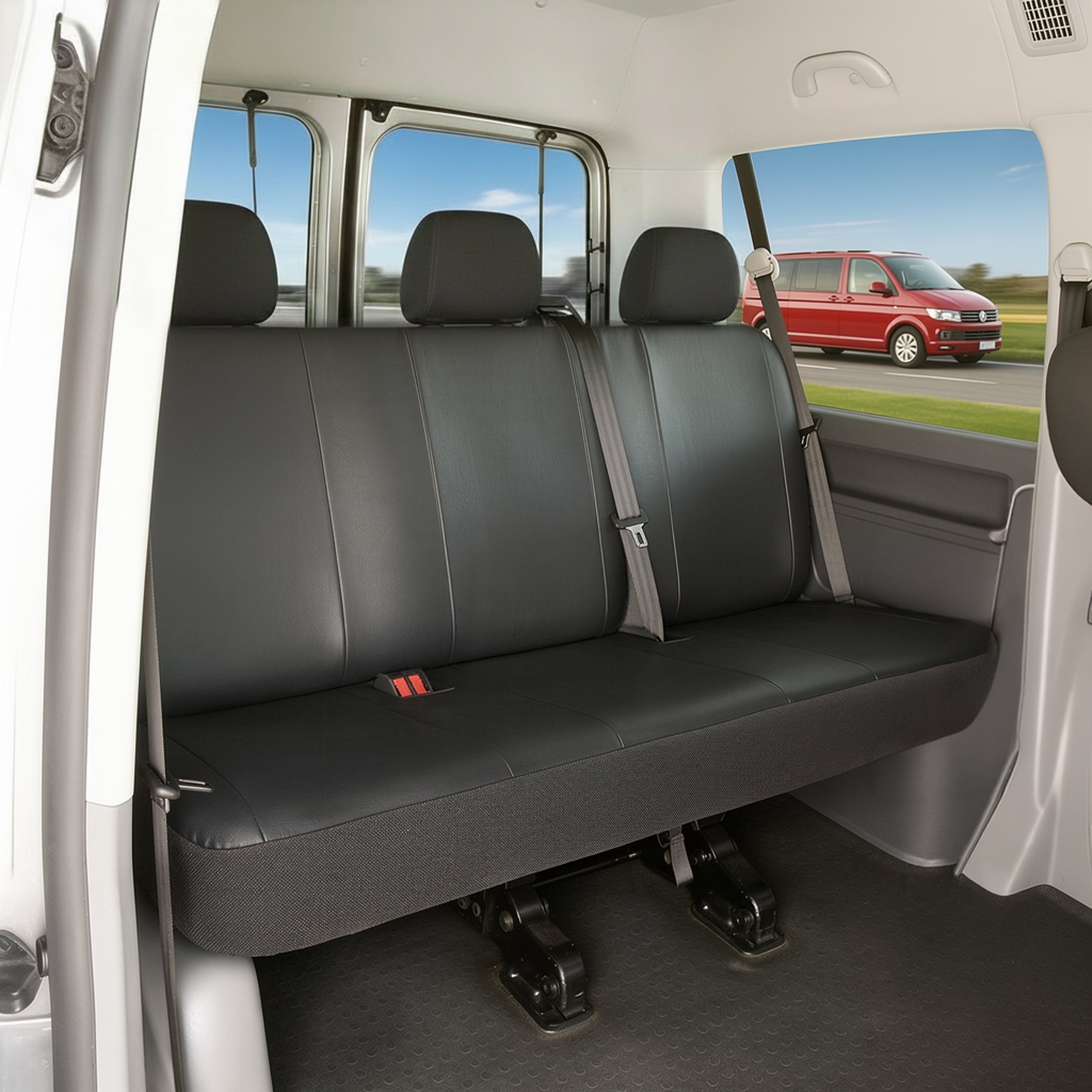 VW T5 kompatibler Sitzbezug Kunstleder, passgenau für 3er Bank, robuste Sitzbezüge Transporter/Van anthrazit