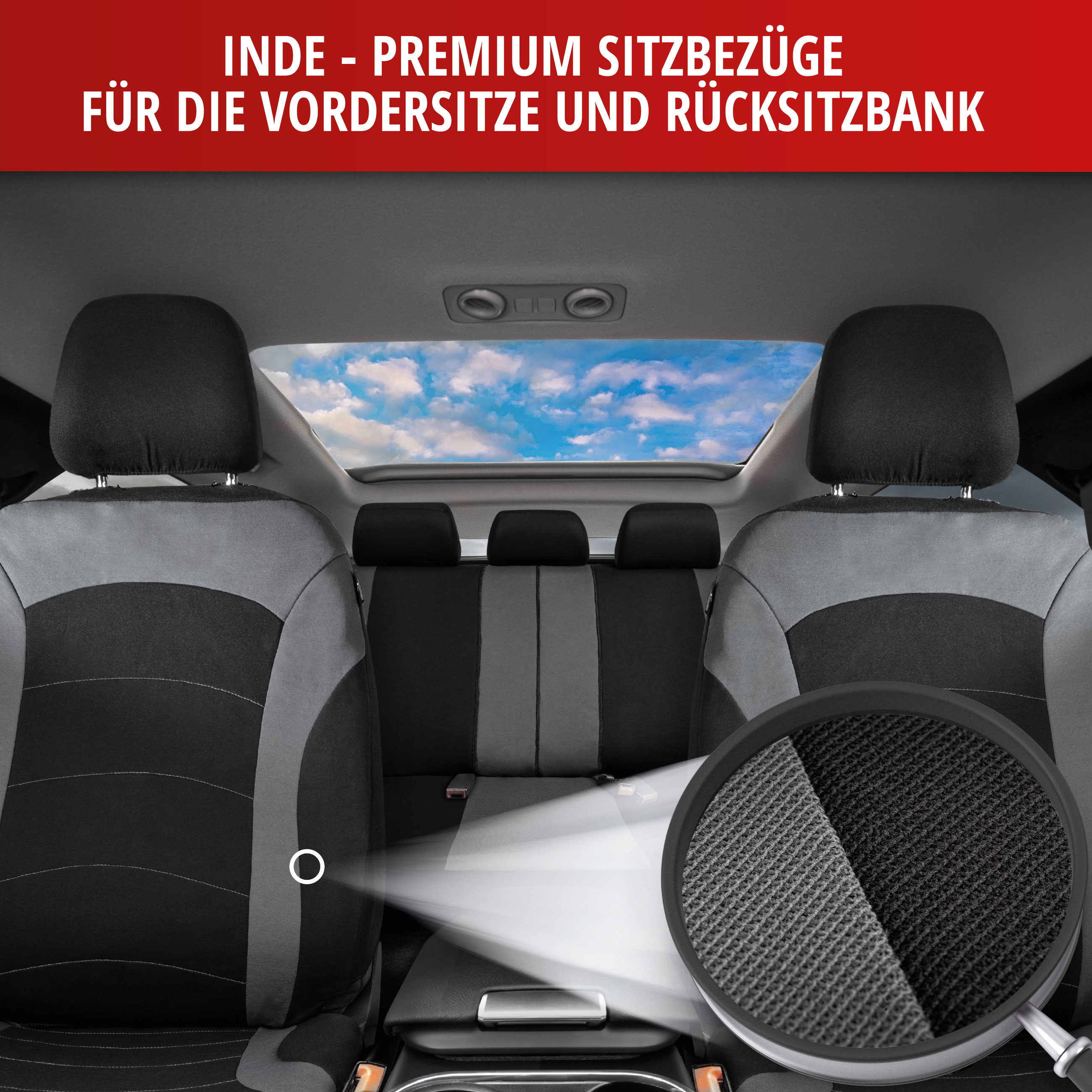 Autositzbezug ZIPP-IT Premium Inde, PKW-Schonbezüge Komplettset mit Reißverschluss-System schwarz/grau