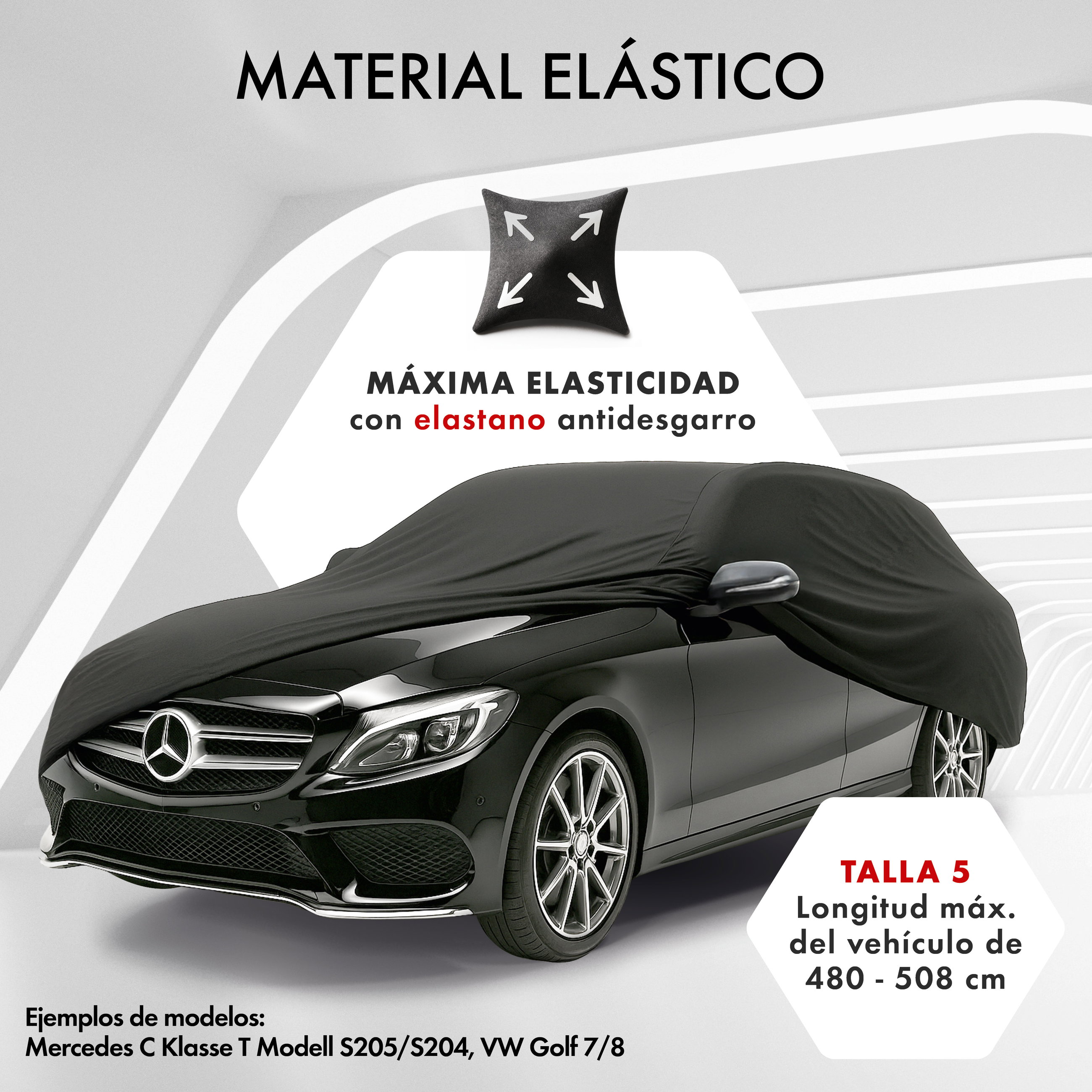 Funda de coche interior Stretch Plus, cubierta protectora de coche talla 5 familiar negro