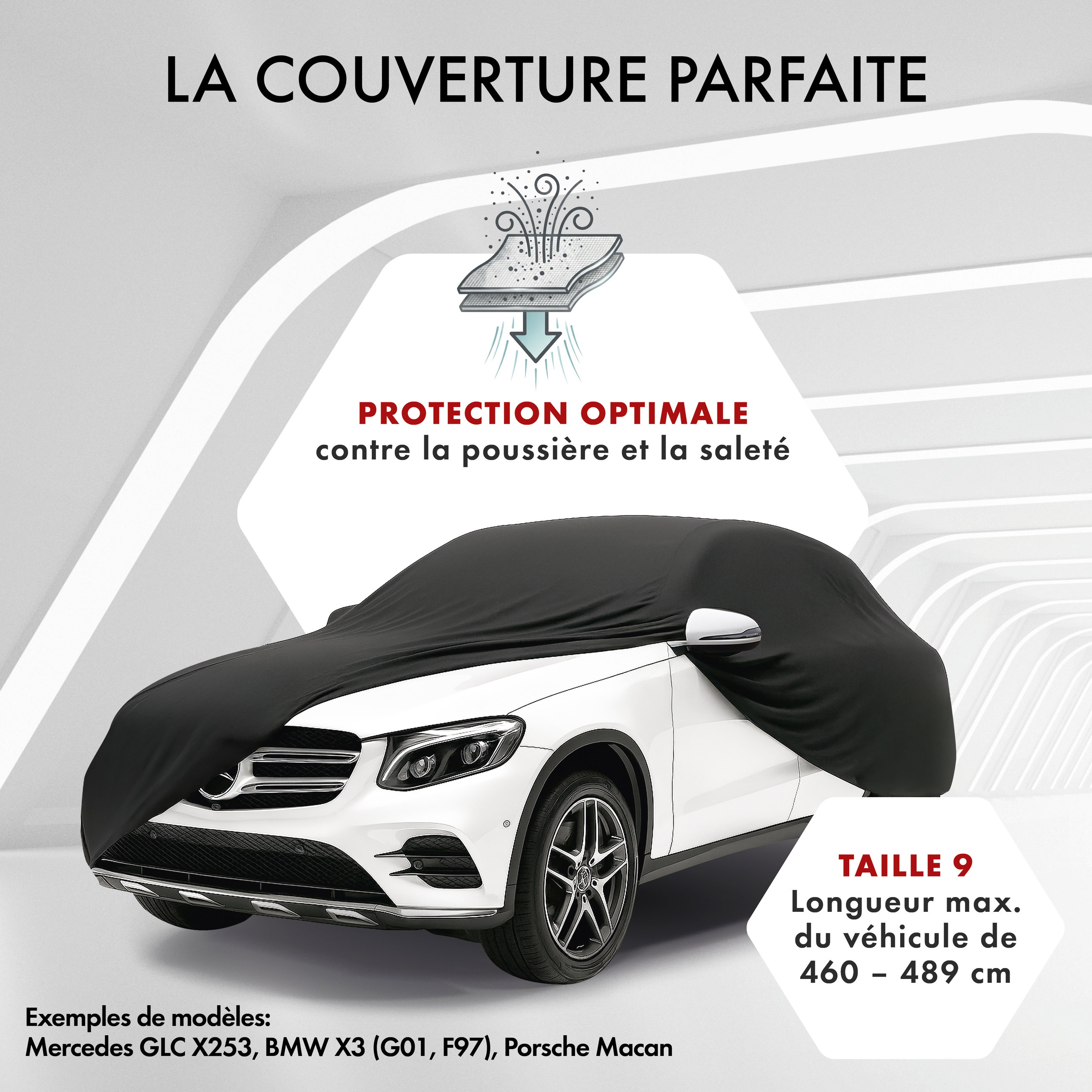 Housse de voiture Indoor Stretch, bâche complet pour l'interieur taille 9 SUV/VAN noir
