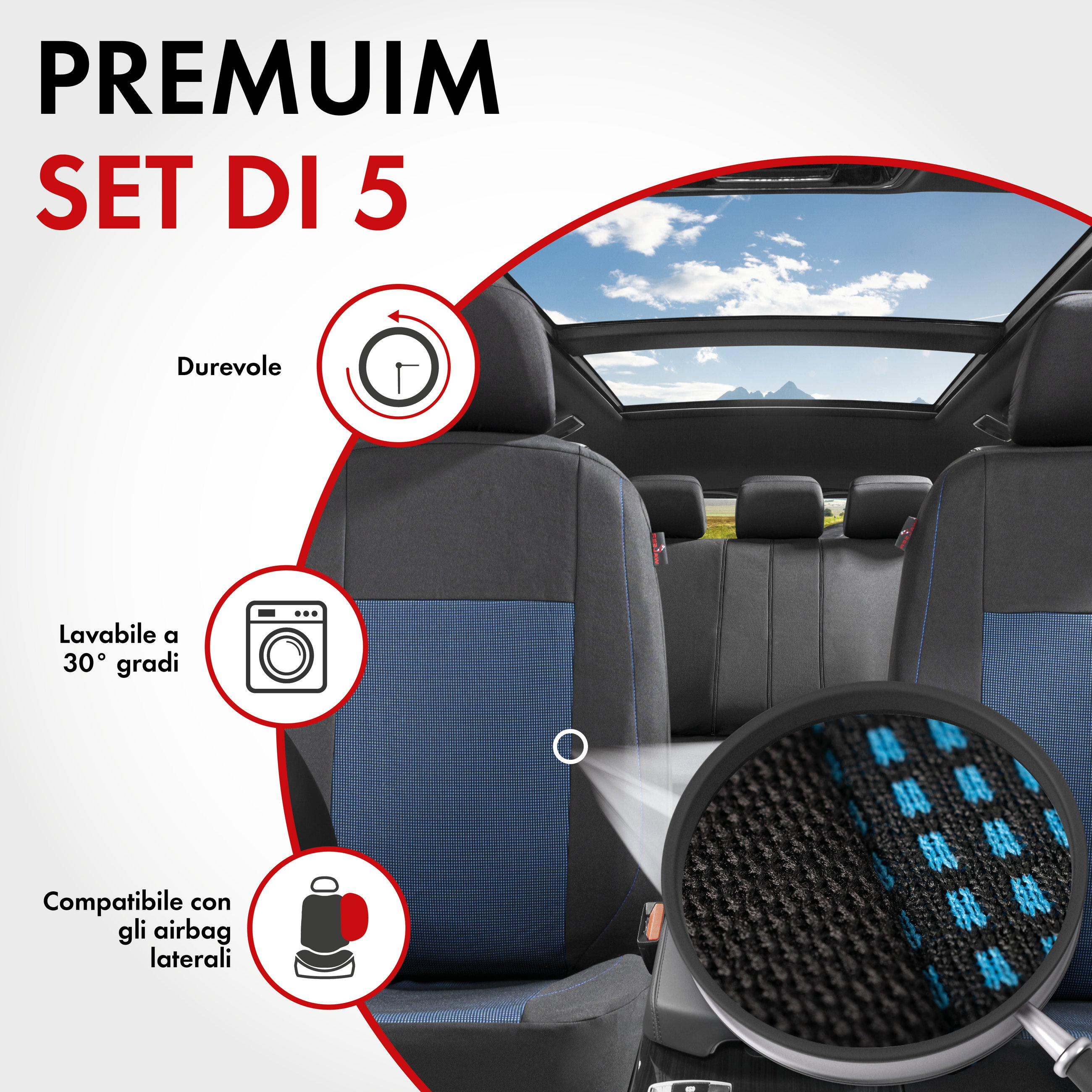 ZIPP IT Premium Coprisedili Ardwell set completo con sistema di chiusura lampo nero/blu
