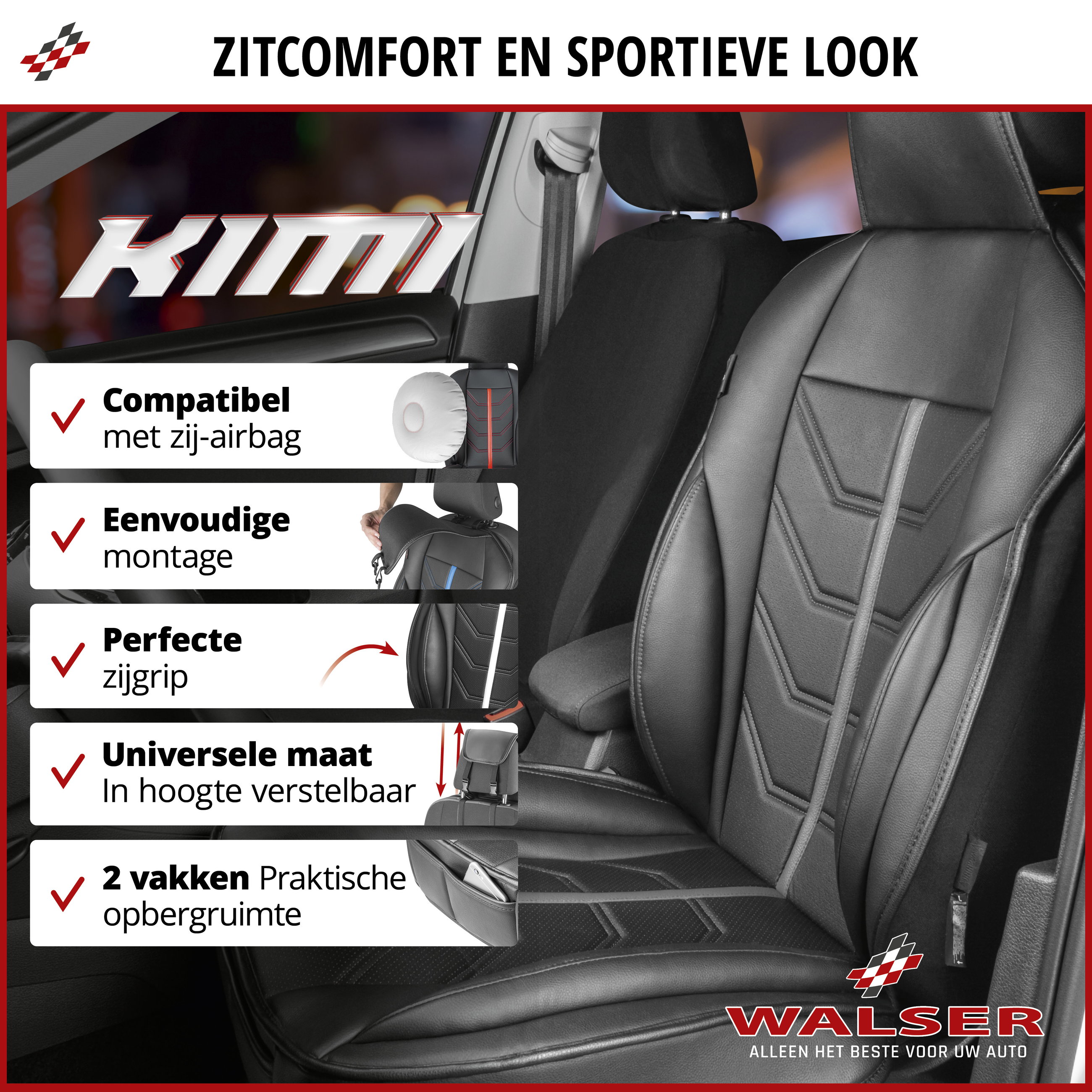 Stoelkussen Kimi racesportlook, universeel Stoelkussen in zwart - grijs, 1 stuk