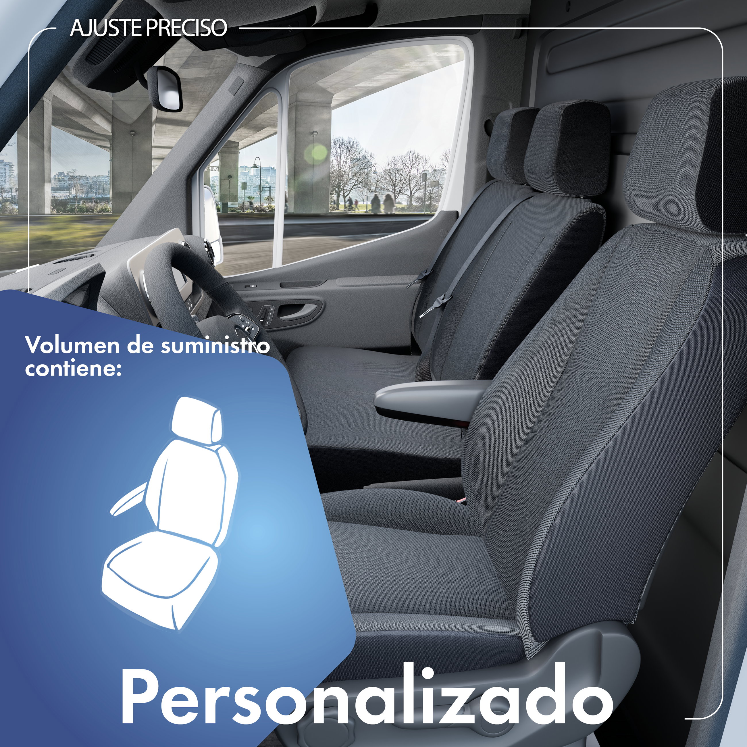 Mercedes-Benz Clase V/Vito Mixtro/Vito Tourer/EQV (W447) funda de asiento compatible de tela, ajuste perfecto para asiento individual delantero (hueco reposabrazos derecho)