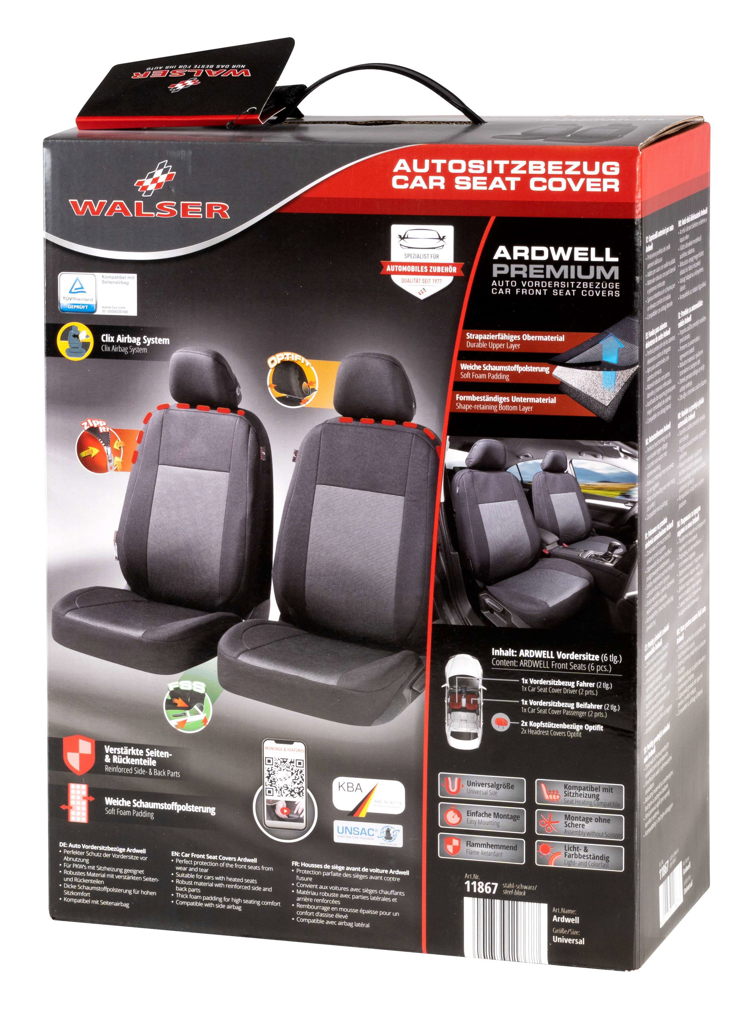 ZIPP IT Premium Housse de sièges Ardwell pour deux sièges avant avec système de fermeture éclair noir/gris